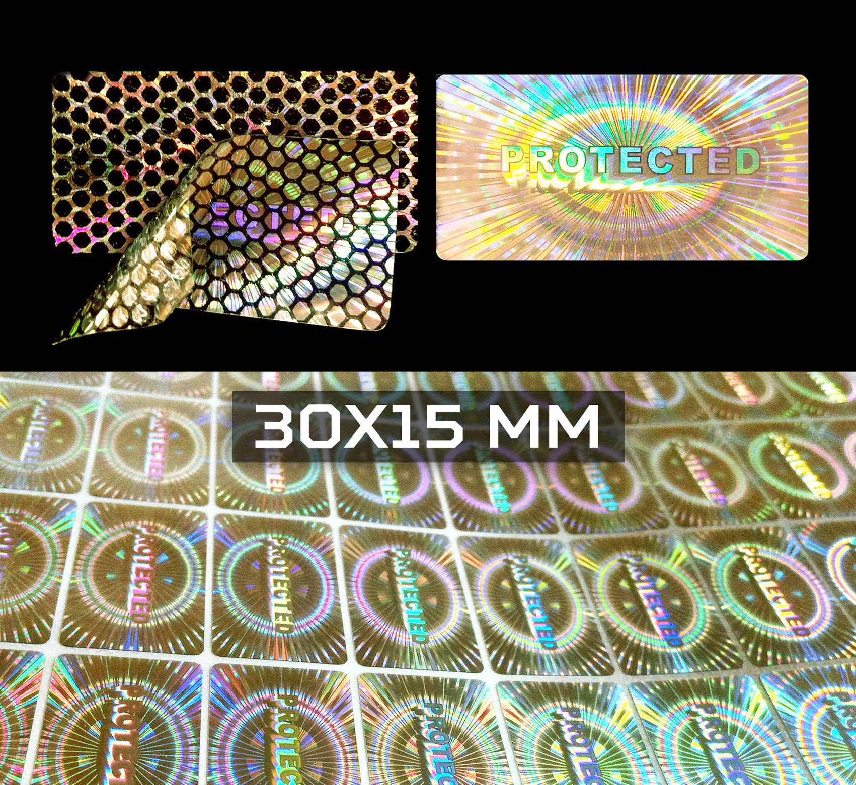 Sigilli adesivi olografici antimanomissione 30x15 mm (cod. H16-S)