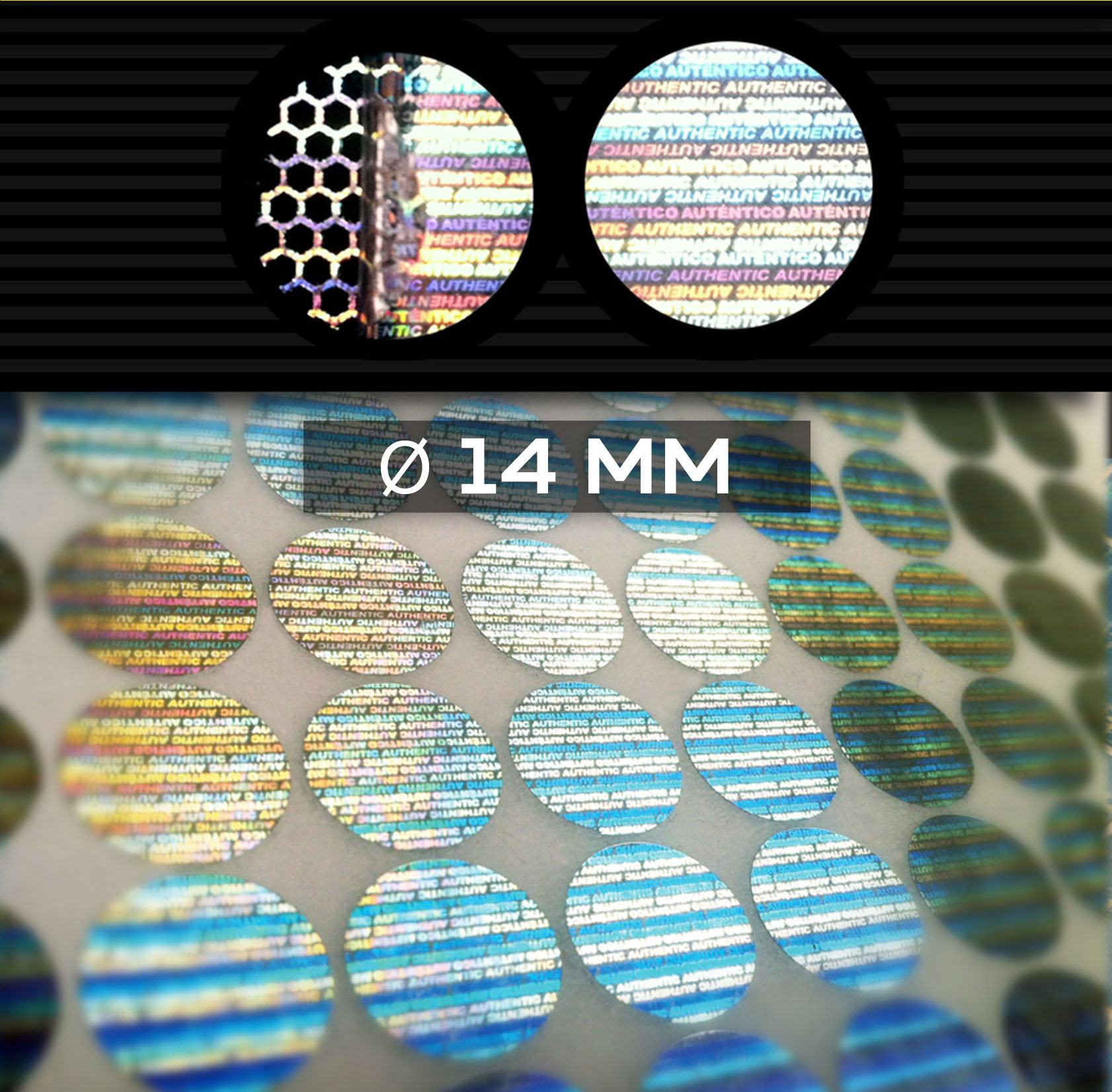 Sigilli adesivi olografici antimanomissione Ø14 mm (cod. H4-S)