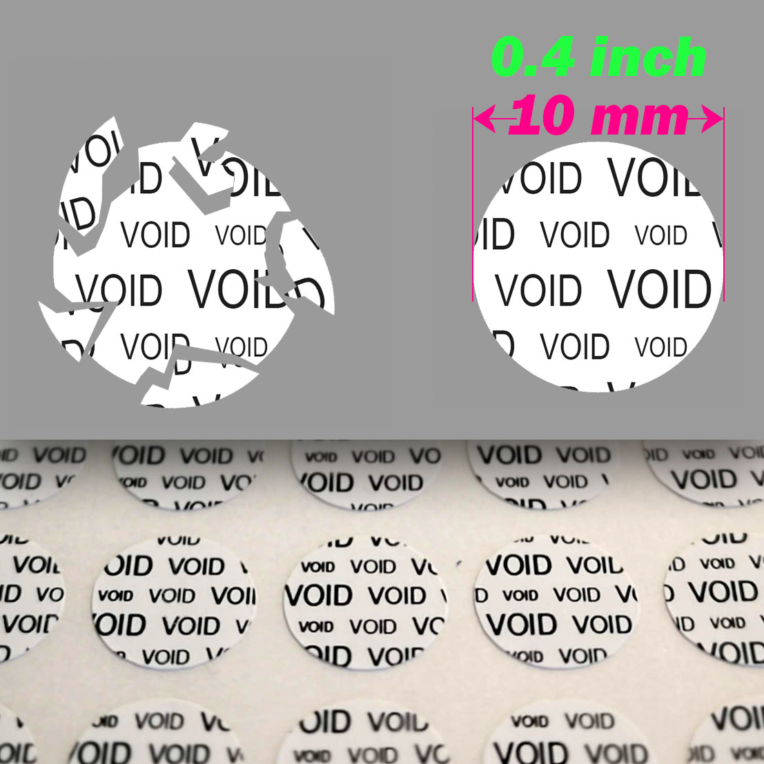 Sigilli adesivi antimanomissione in vinile ultra distruttibile 10 mm