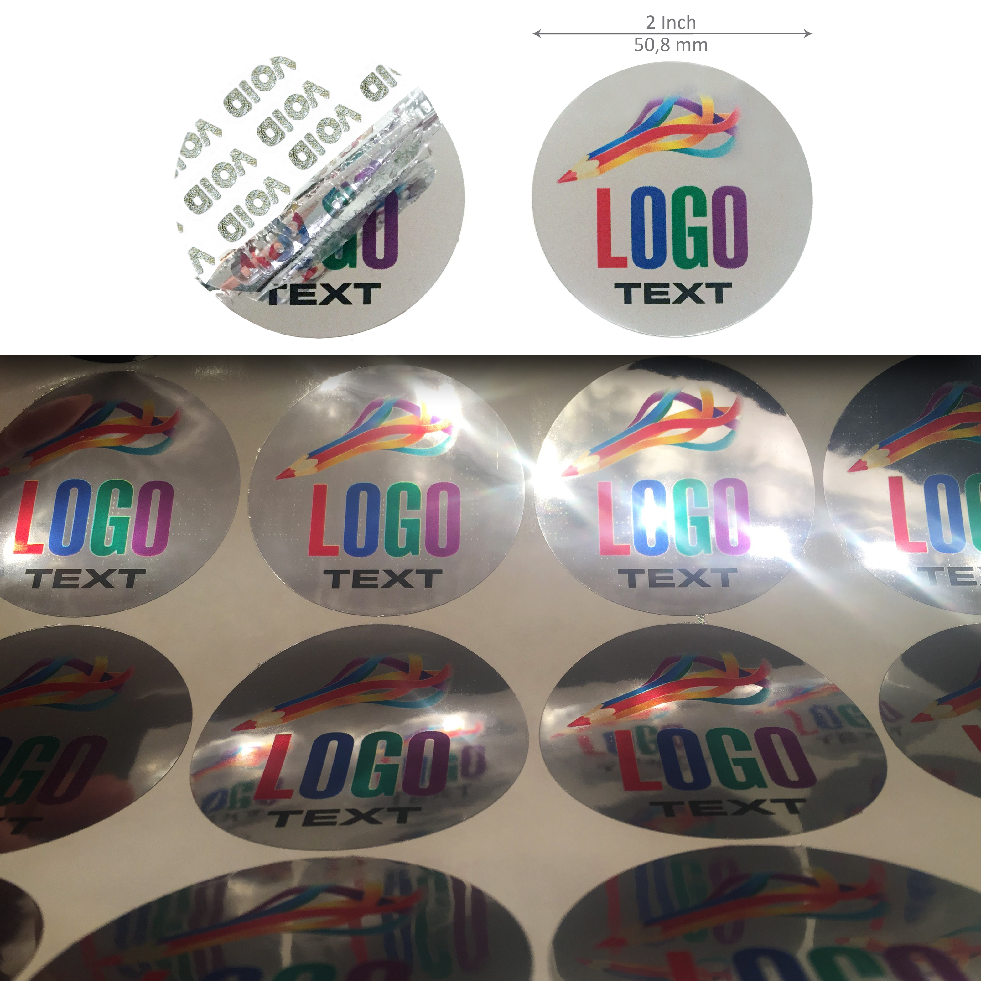 Sigilli adesivi antimanomissione VOID (effetto specchio) Ø50.8 mm