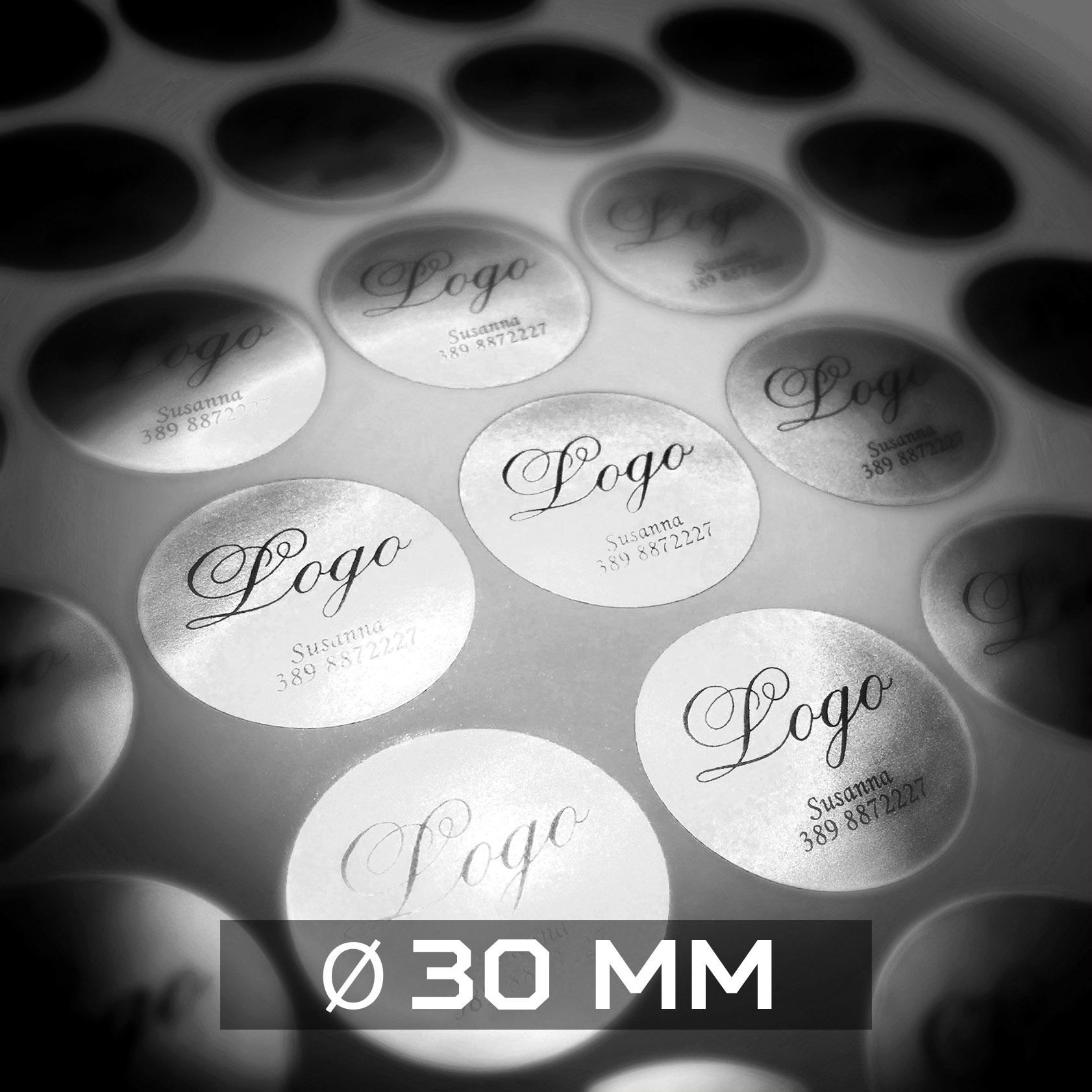 Etichette adesive in carta satinata oro o argento Ø 30 mm