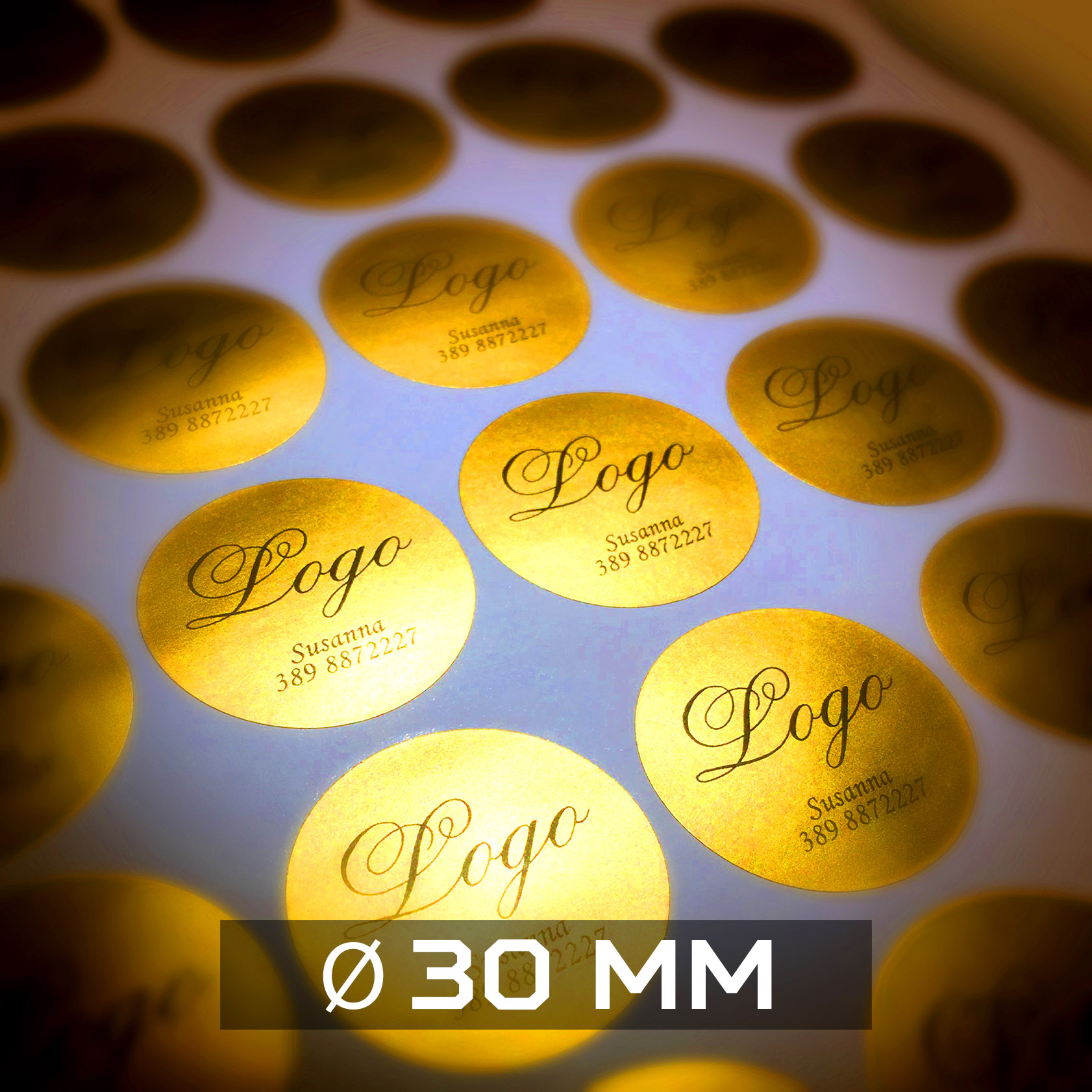 Etichette adesive in carta satinata oro o argento Ø 30 mm