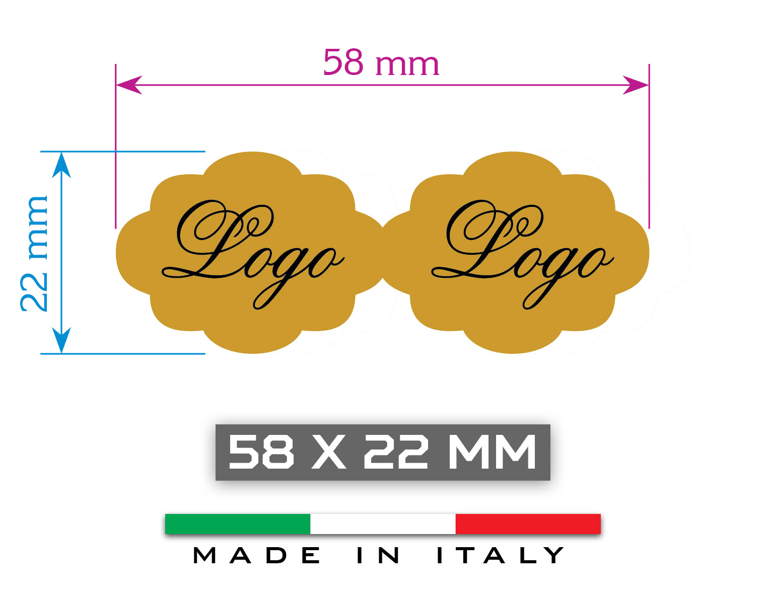 Etichette adesive in carta satinata oro o argento 58 x 22 mm