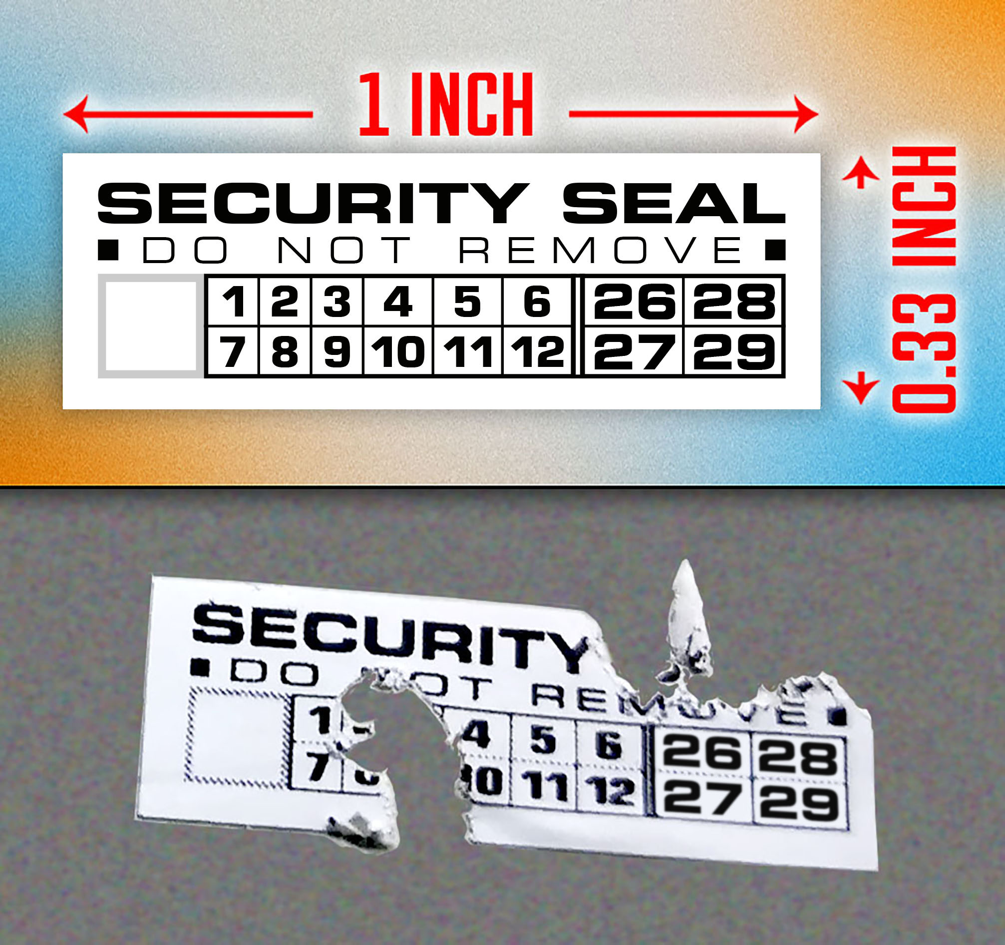 Sigilli adesivi antimanomissione in vinile ultra distruttibile 25x8,3 mm