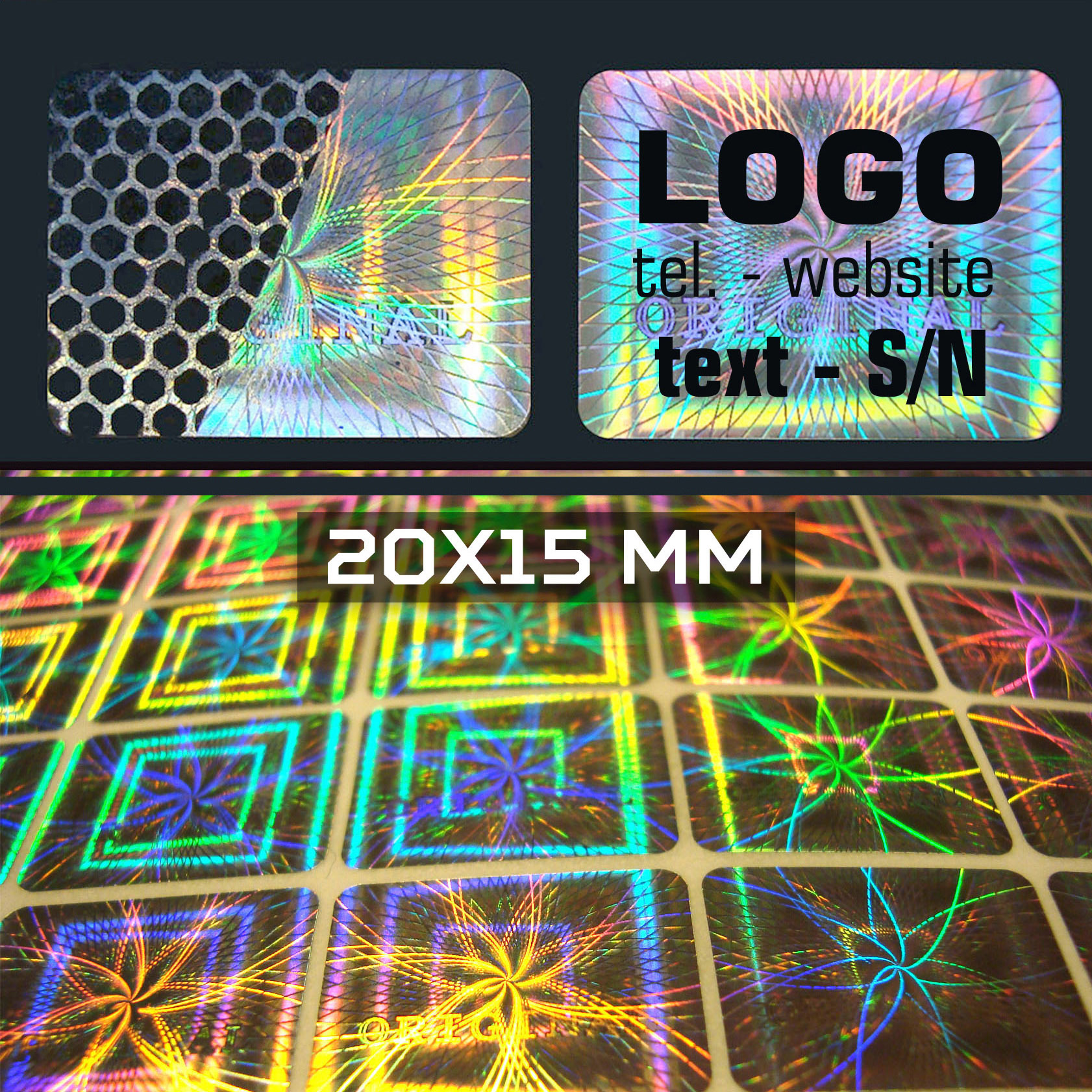 Sigilli adesivi olografici antimanomissione 20x15 mm