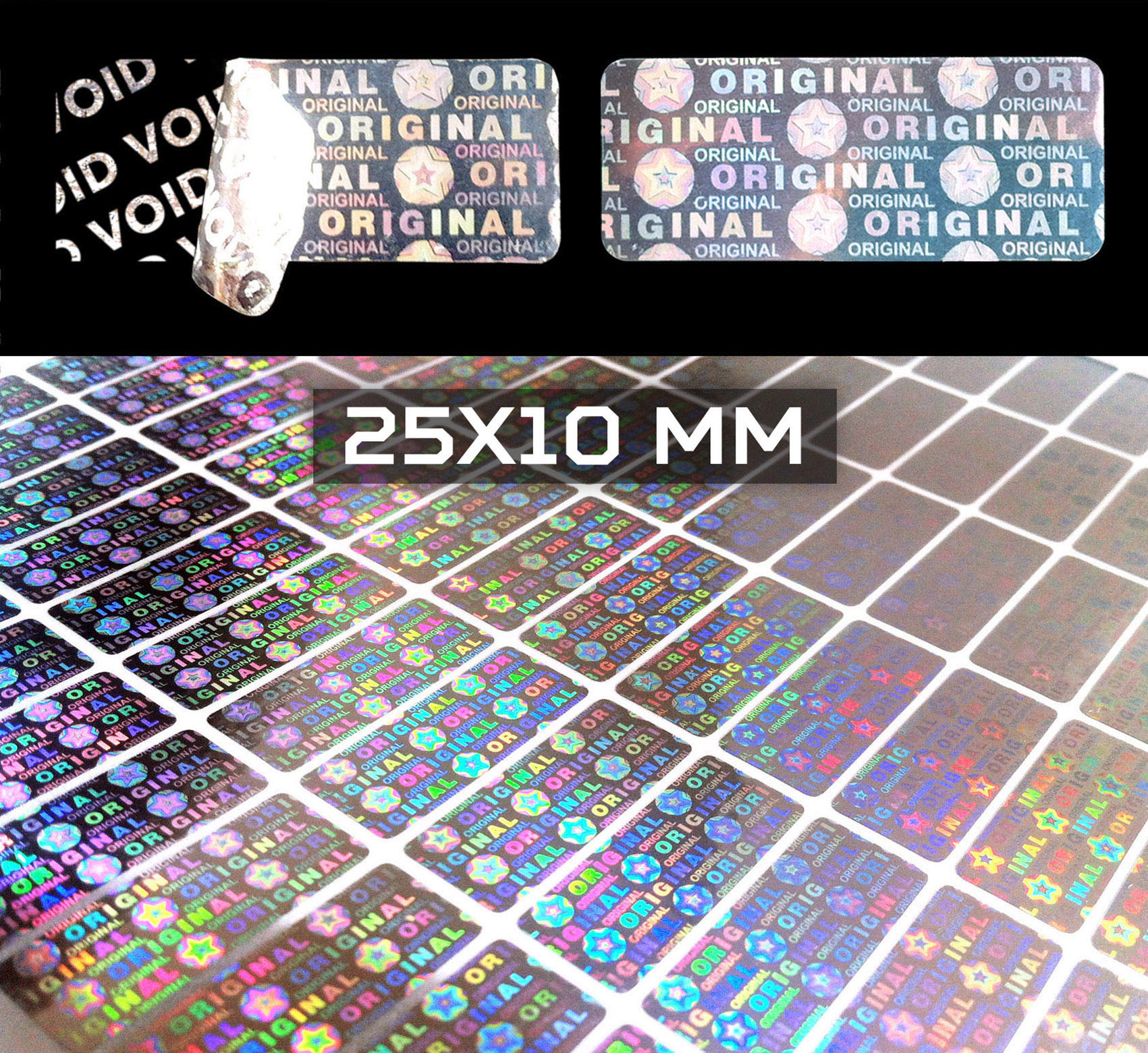 Sigilli adesivi olografici antimanomissione 10x25 mm (cod. H7-S)