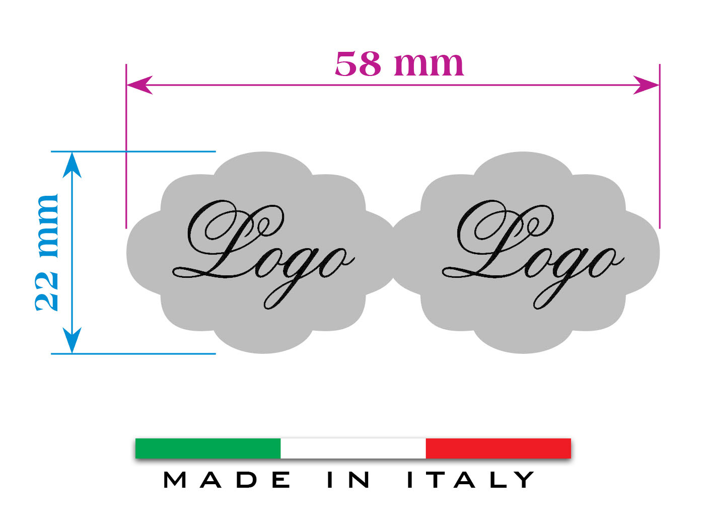 Etichette adesive in carta satinata oro o argento 58x22 mm
