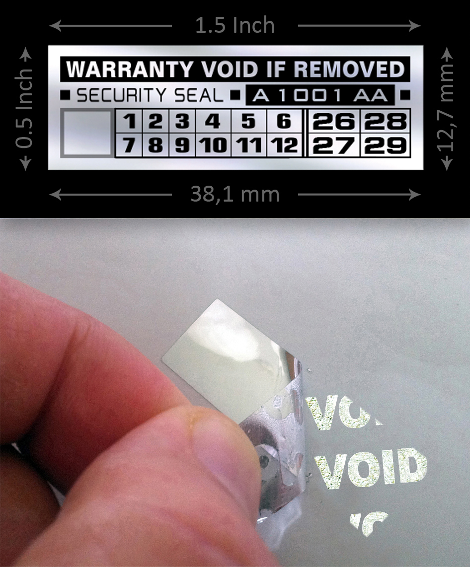 Sigilli adesivi antimanomissione VOID (effetto specchio) 38,1x12,7 mm