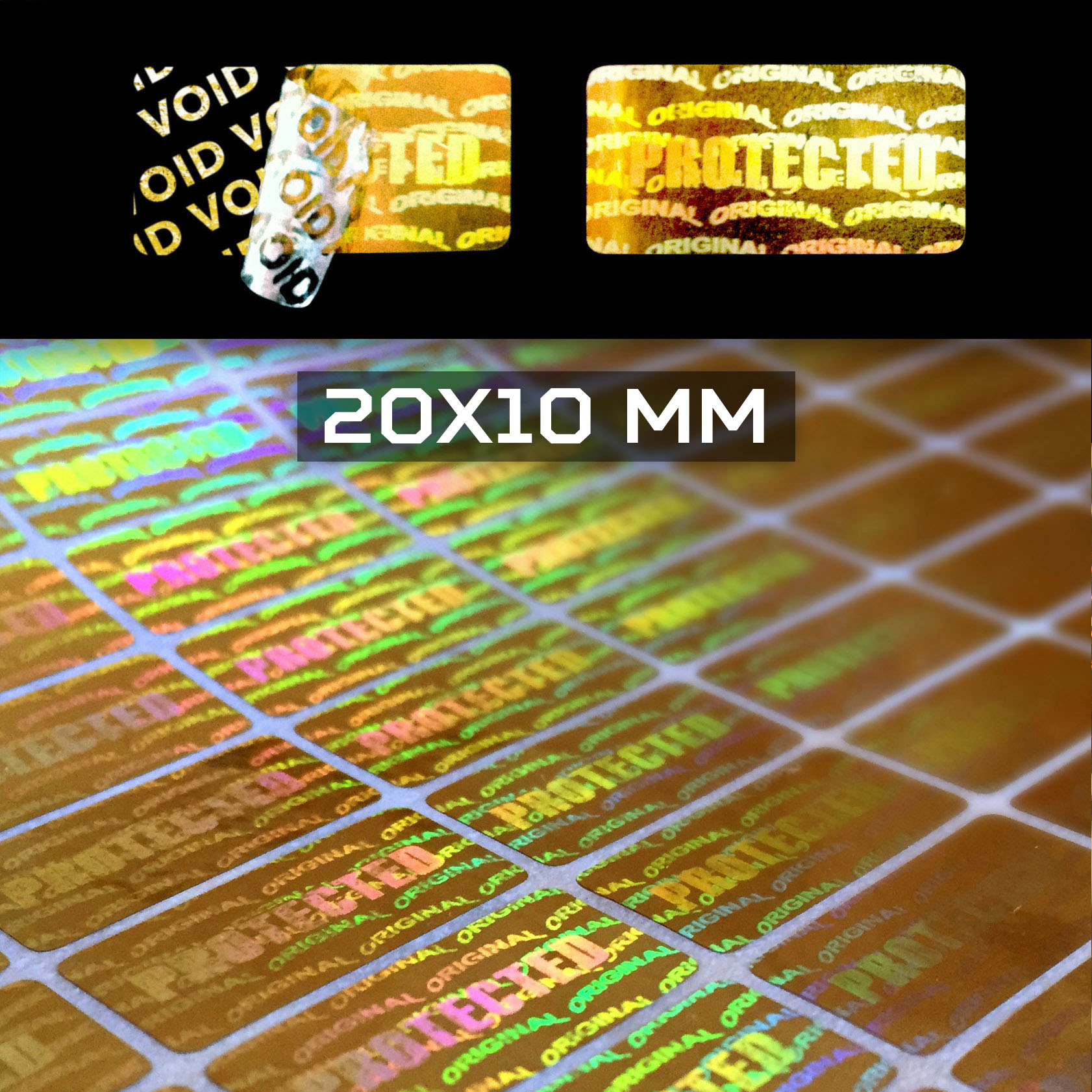 Sigilli adesivi olografici antimanomissione 10 x 20 mm (cod. H3-G)