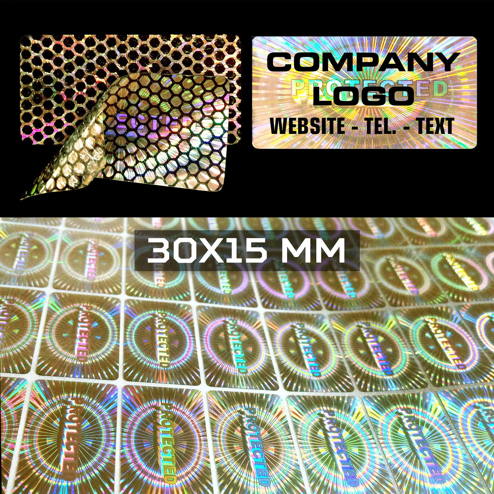 Sigilli adesivi olografici antimanomissione 30x15 mm