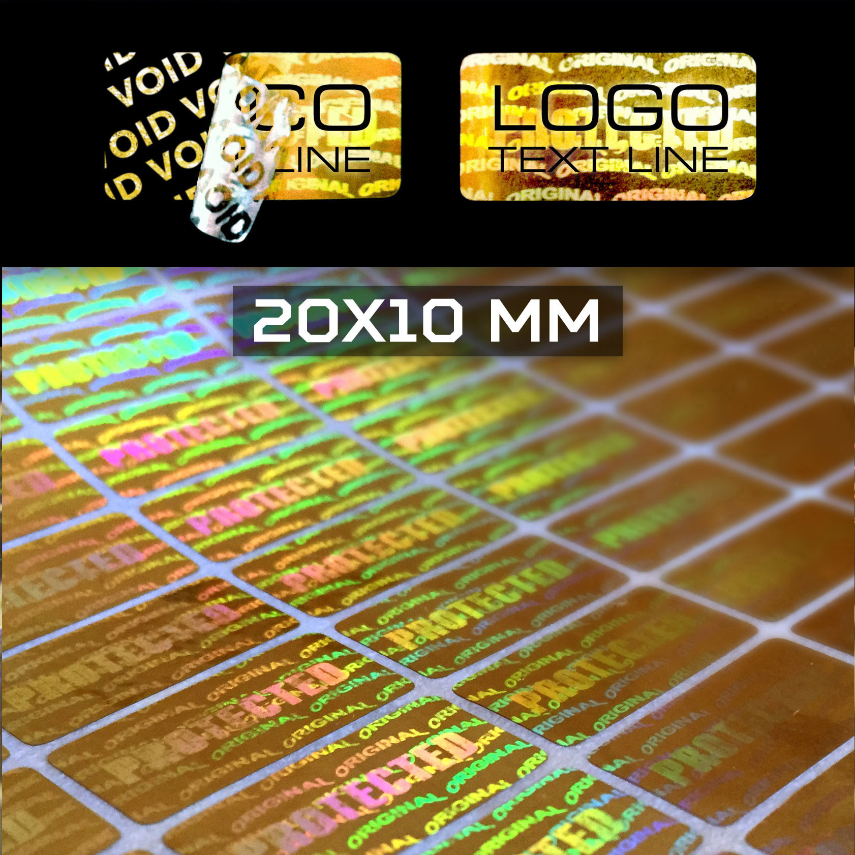 Sigilli adesivi olografici antimanomissione 10 x 20 mm