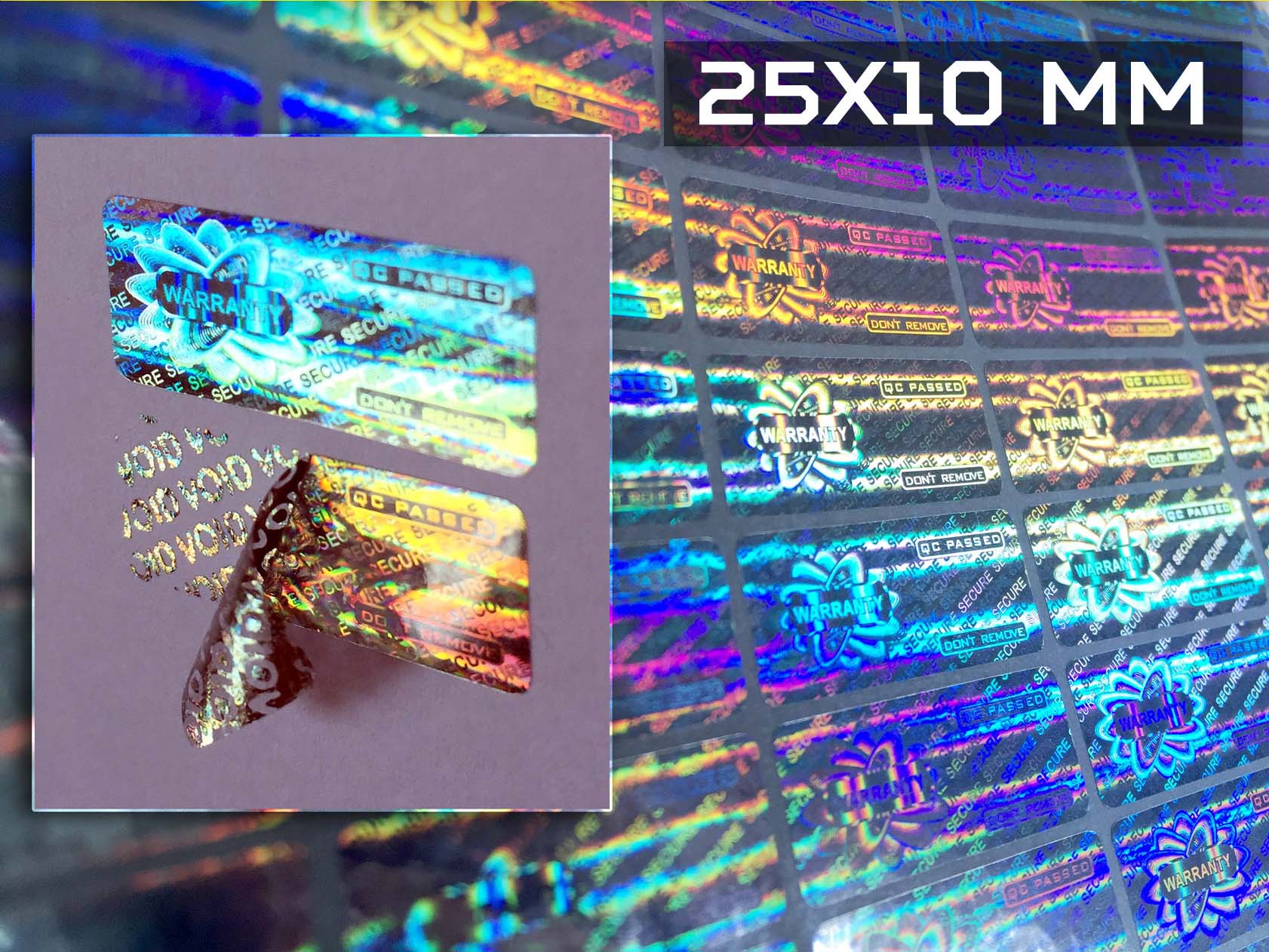 Sigilli adesivi olografici antimanomissione 10x25 mm (cod. H11-S)