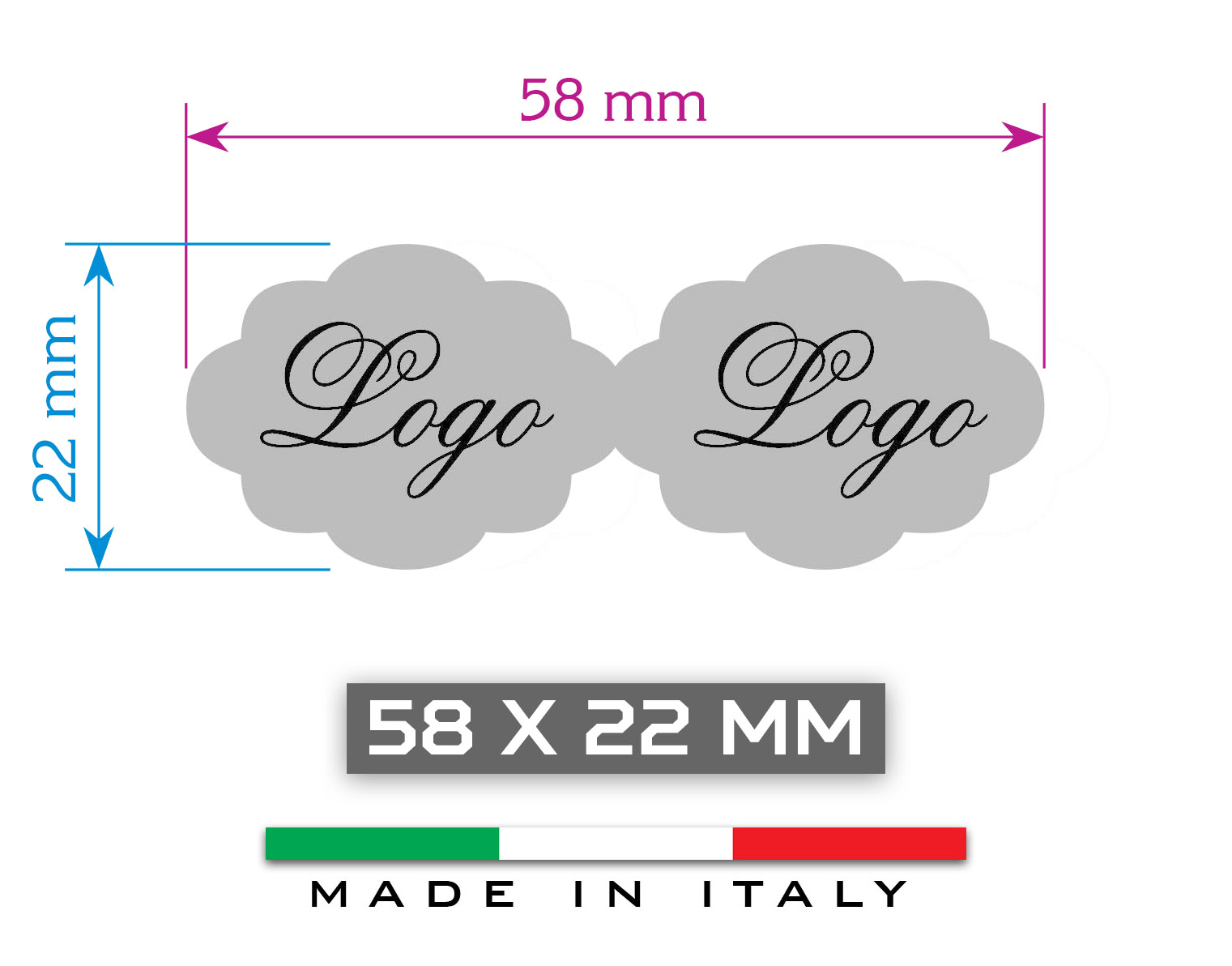 Etichette adesive in carta satinata oro o argento 58 x 22 mm