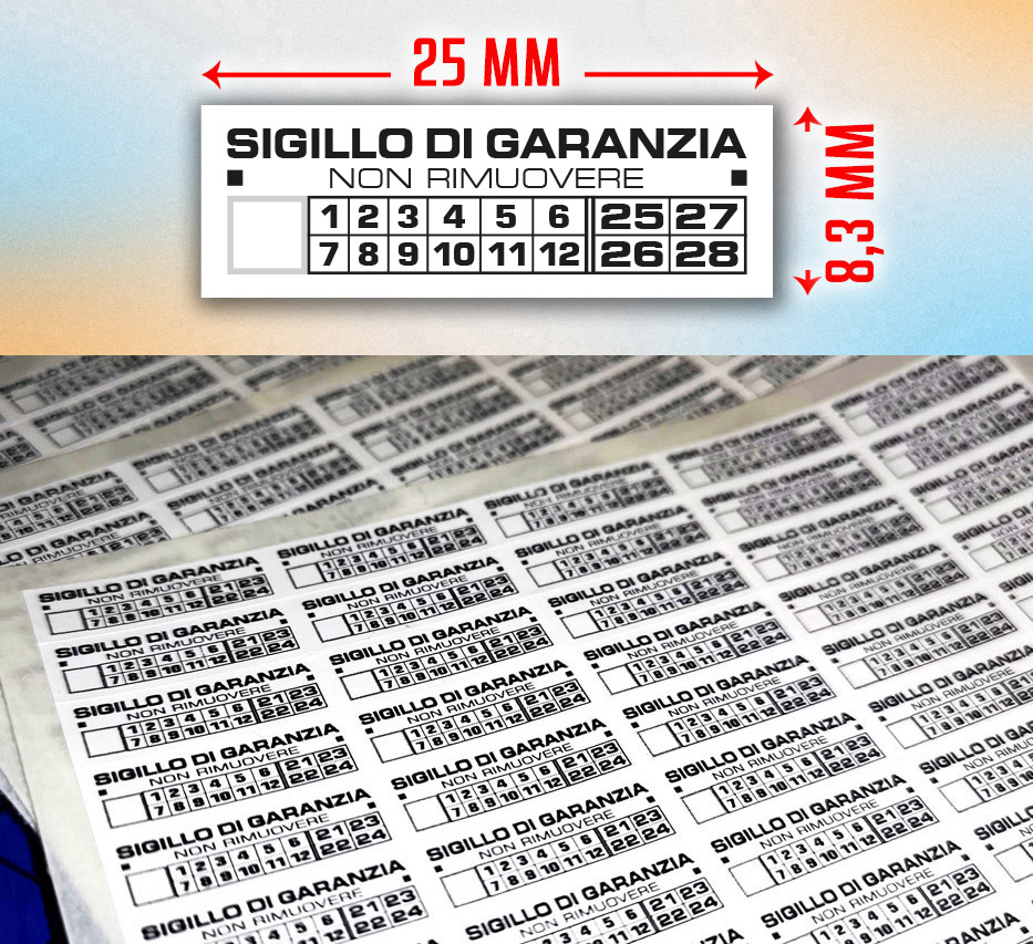 Sigilli adesivi antimanomissione in vinile ultra distruttibile 25x8,3 mm