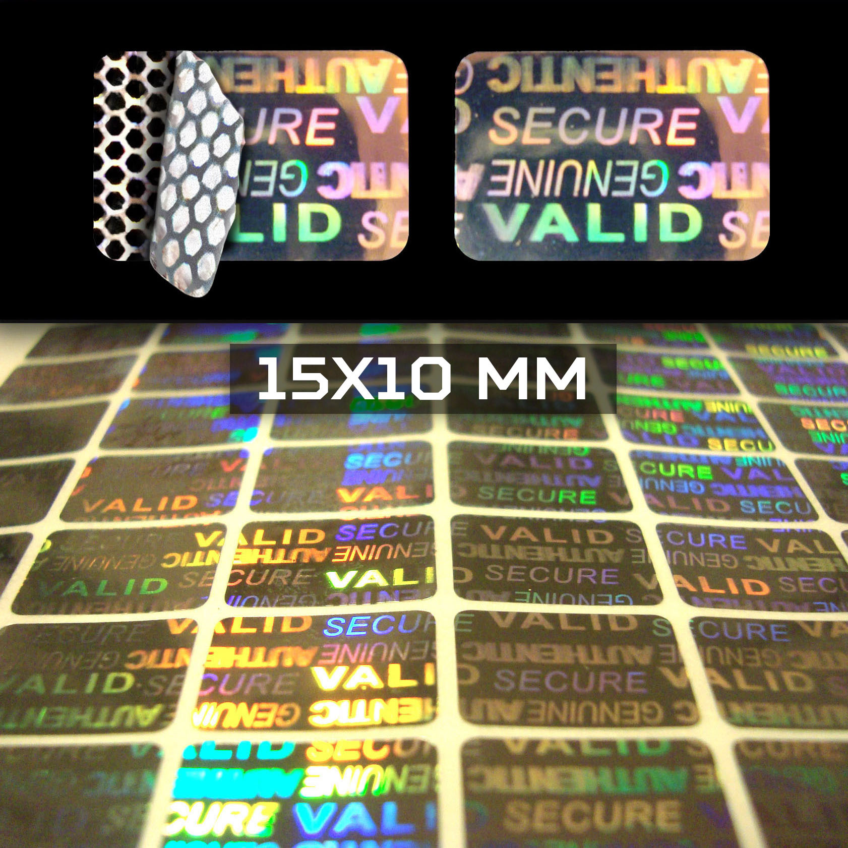 Sigilli adesivi olografici antimanomissione 10 x 15 mm (cod. H2-S)