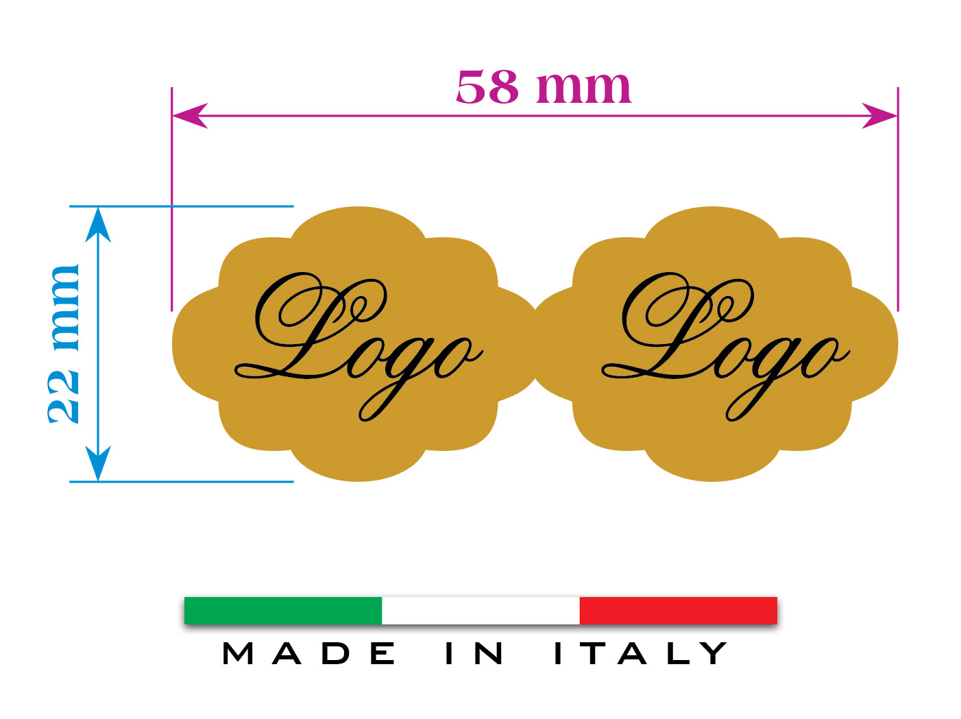 Etichette adesive in carta satinata oro o argento 58x22 mm