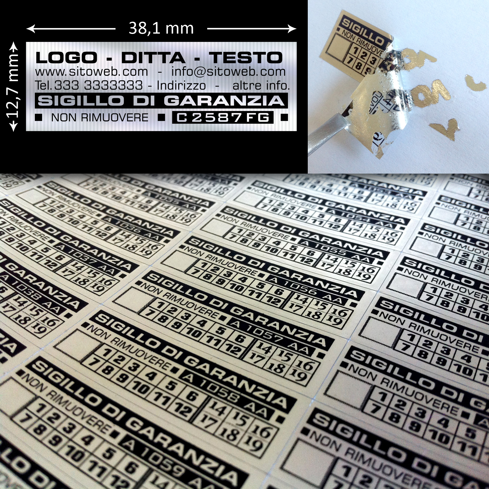 Sigilli adesivi antimanomissione VOID (effetto specchio) 38.1x12.7 mm