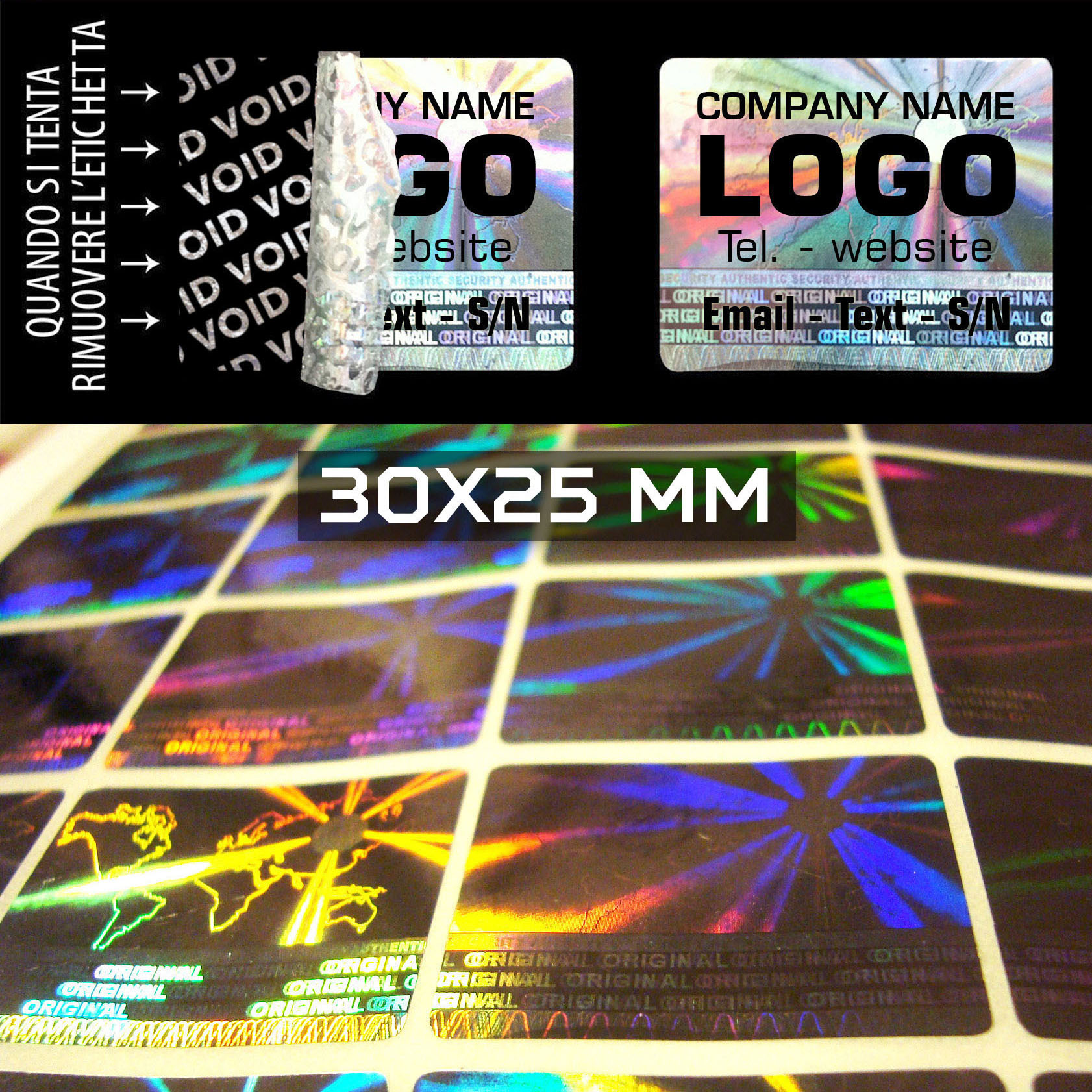 Sigilli adesivi olografici antimanomissione 30x25 mm