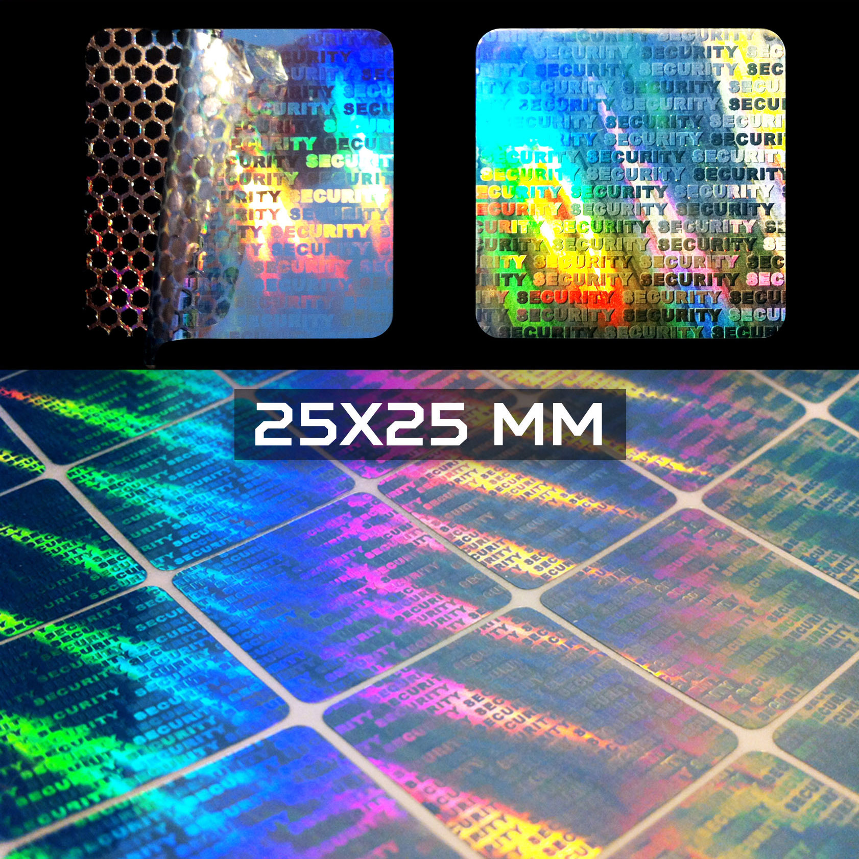 Sigilli adesivi olografici antimanomissione 25x25 mm (cod. H17-S)