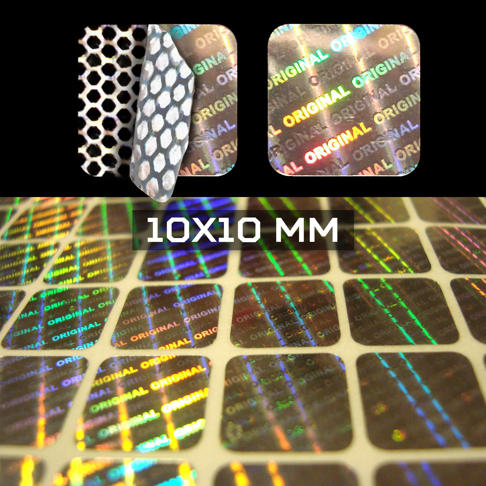 Sigilli adesivi olografici antimanomissione 10 x 10 mm (cod. H1-S)