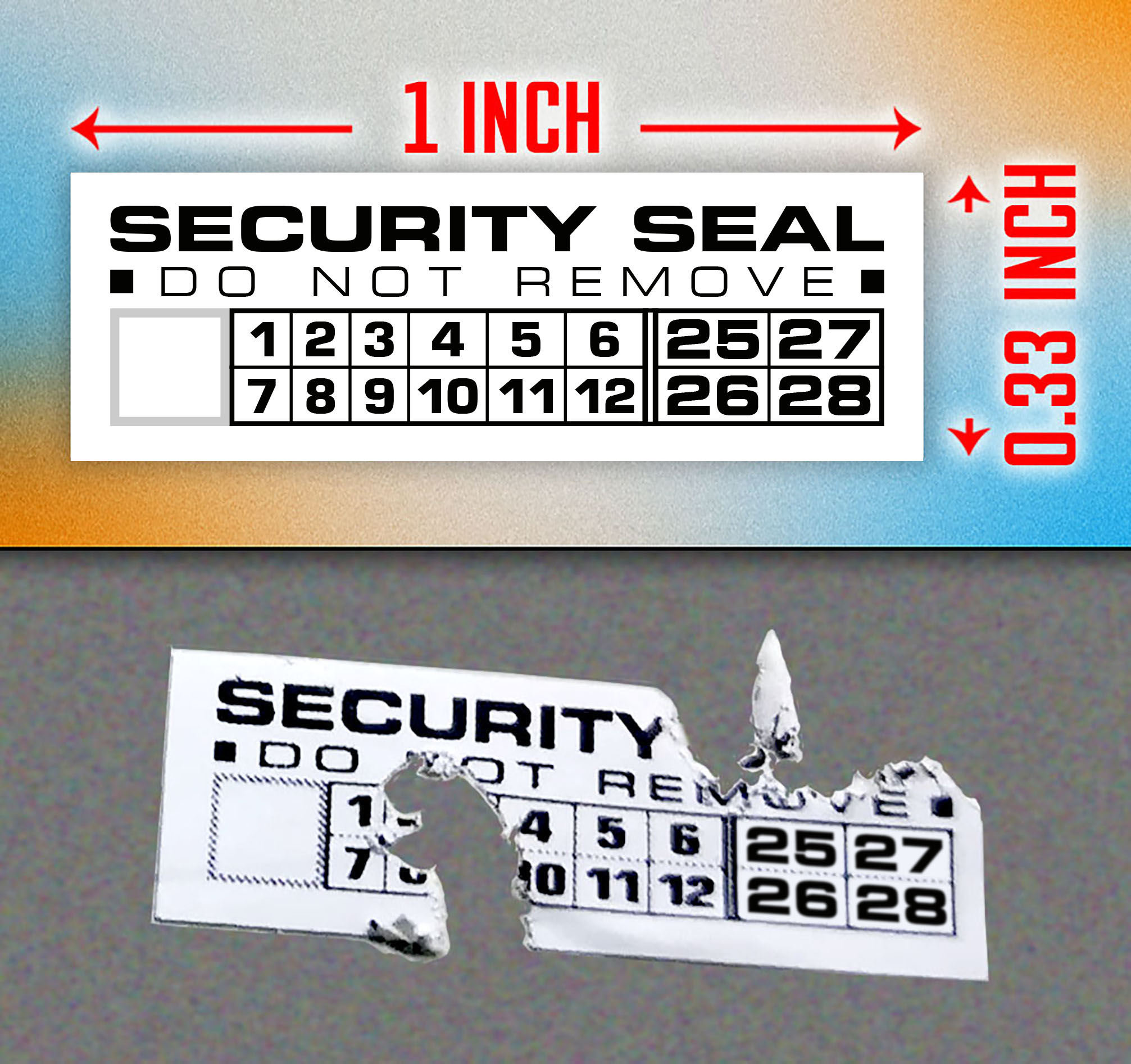 Sigilli adesivi antimanomissione in vinile ultra distruttibile 25x8,3 mm