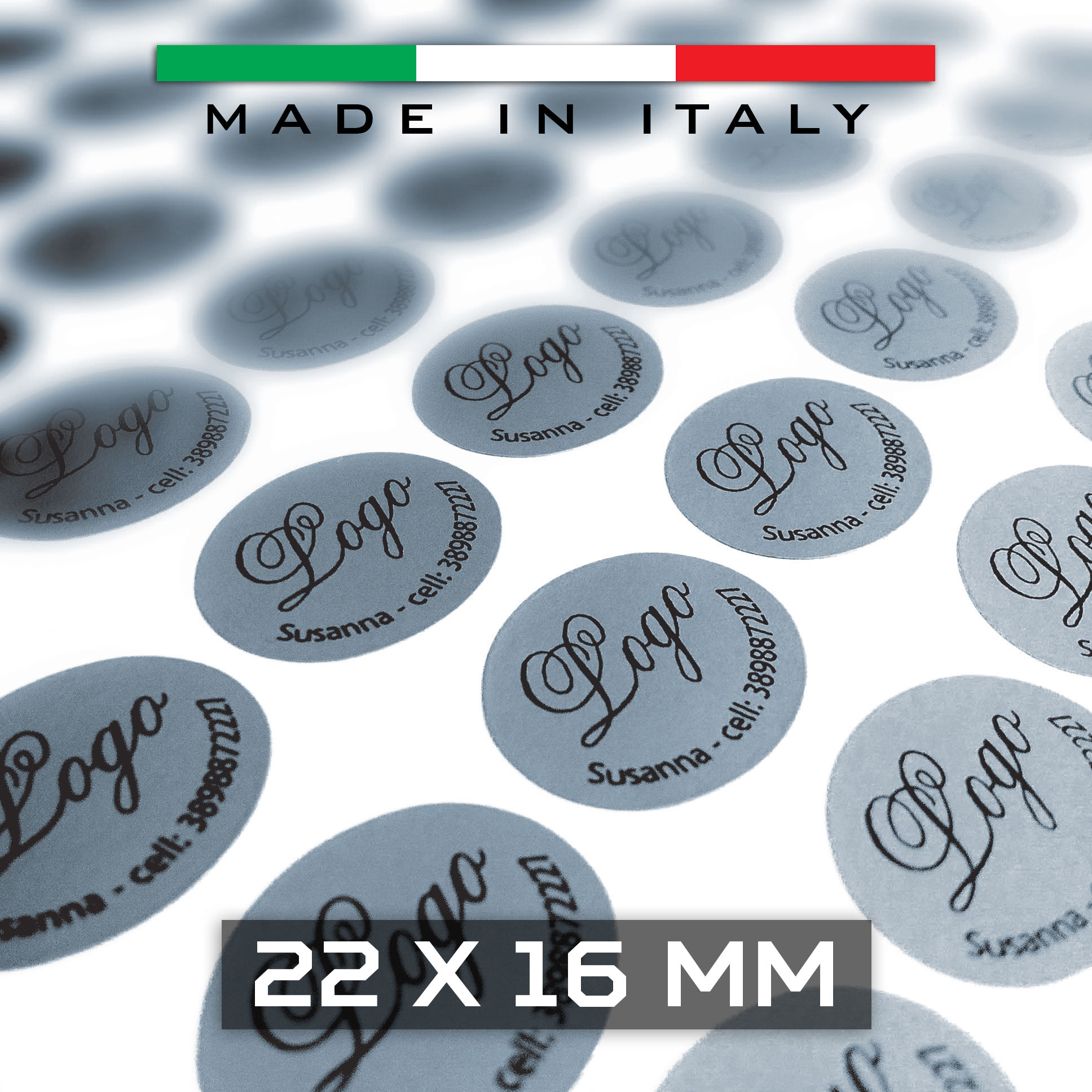 Etichette adesive in carta satinata oro o argento 22 x 16 mm (Ovali)