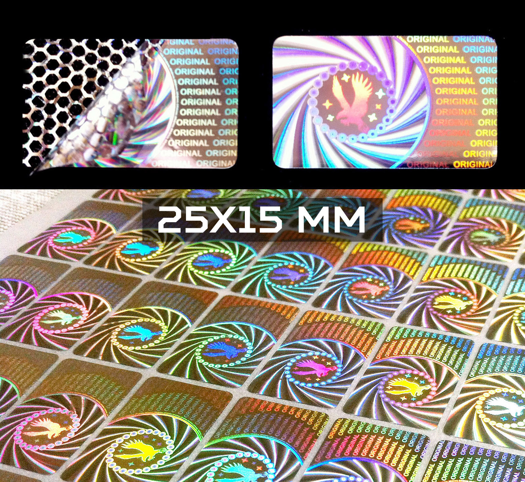 Sigilli adesivi olografici antimanomissione 15x25 mm (cod. H13-S)