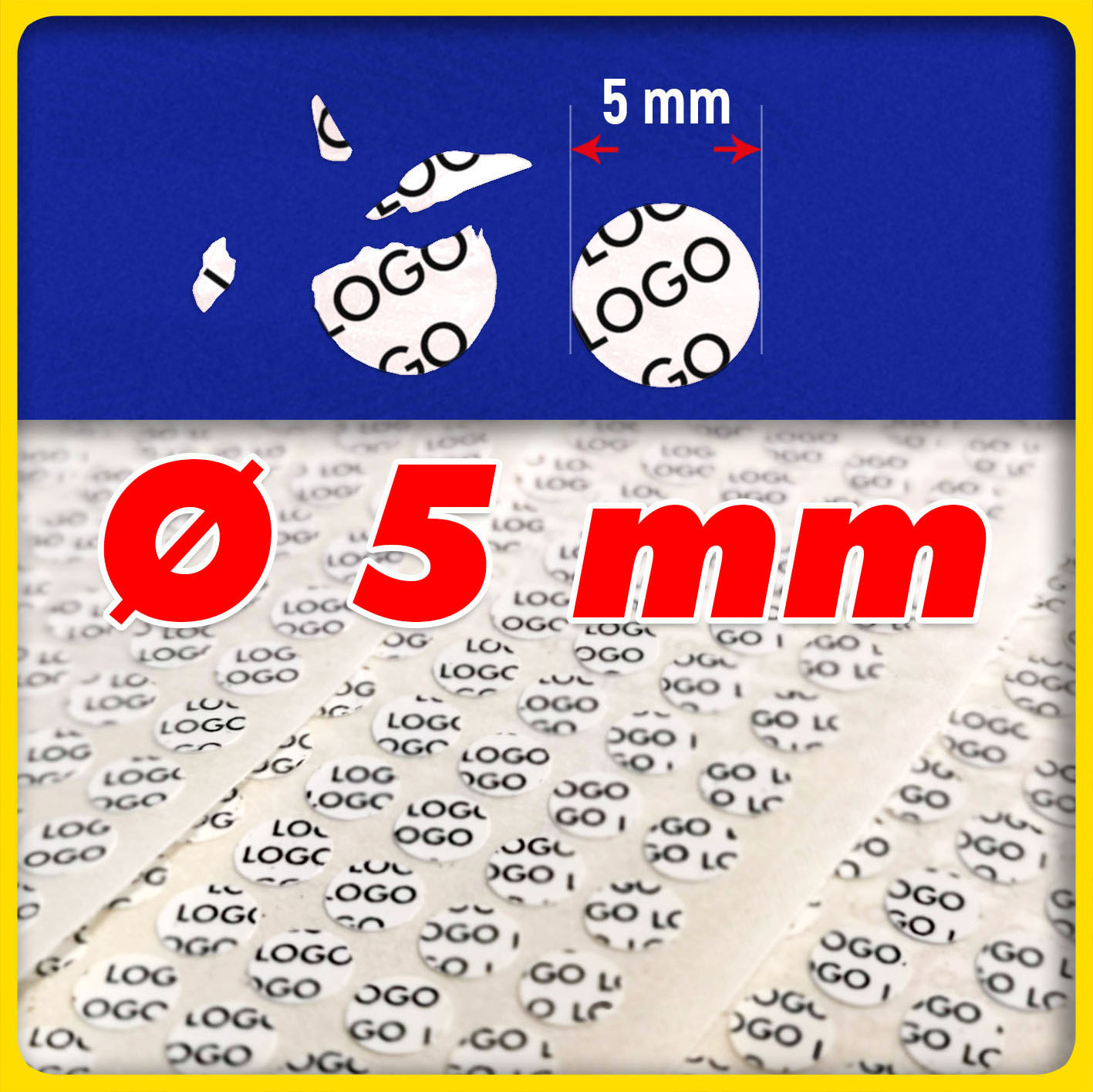 Sigilli adesivi antimanomissione in vinile ultra distruttibile Ø 5 mm