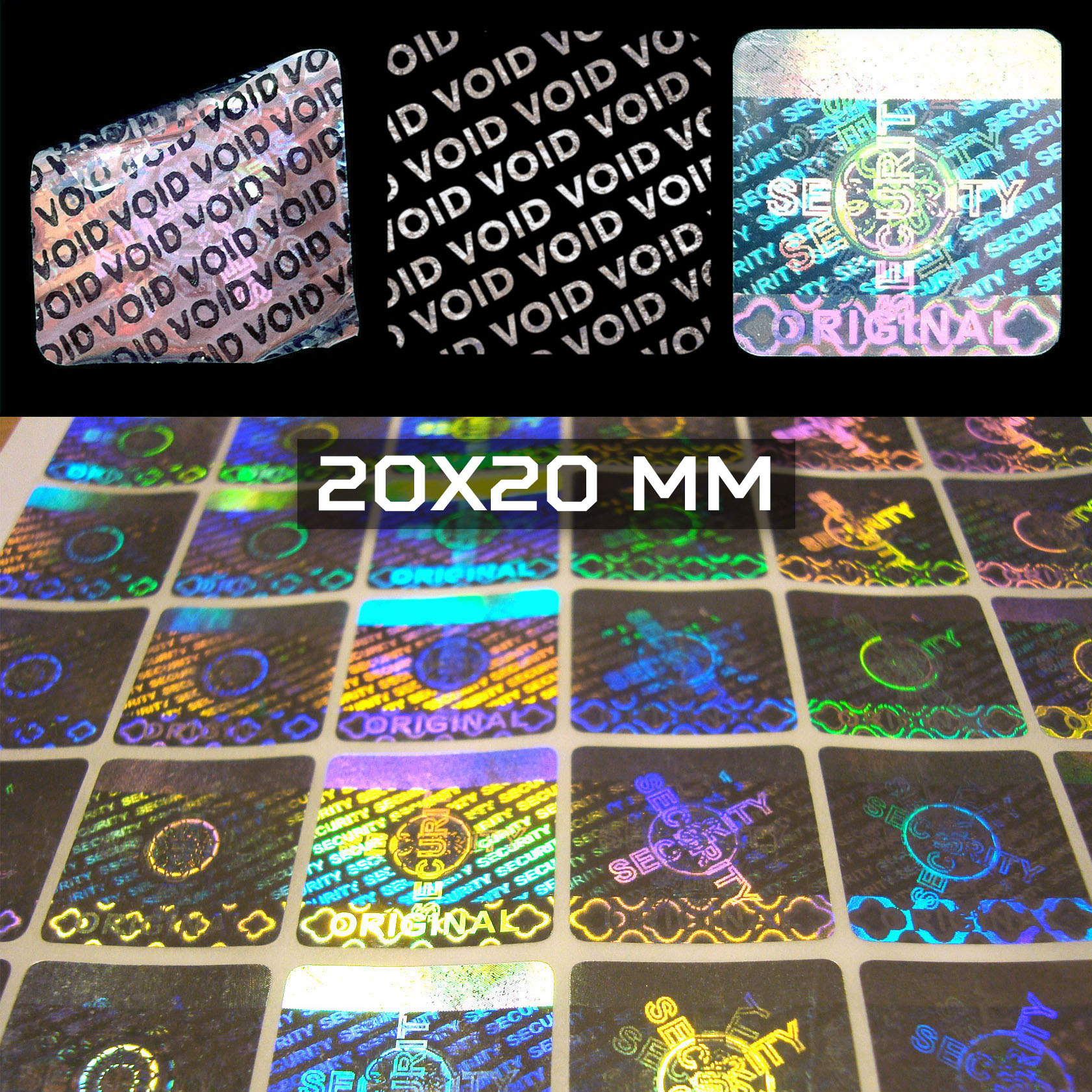 Sigilli adesivi olografici antimanomissione 20x20 mm (cod. H15-S)