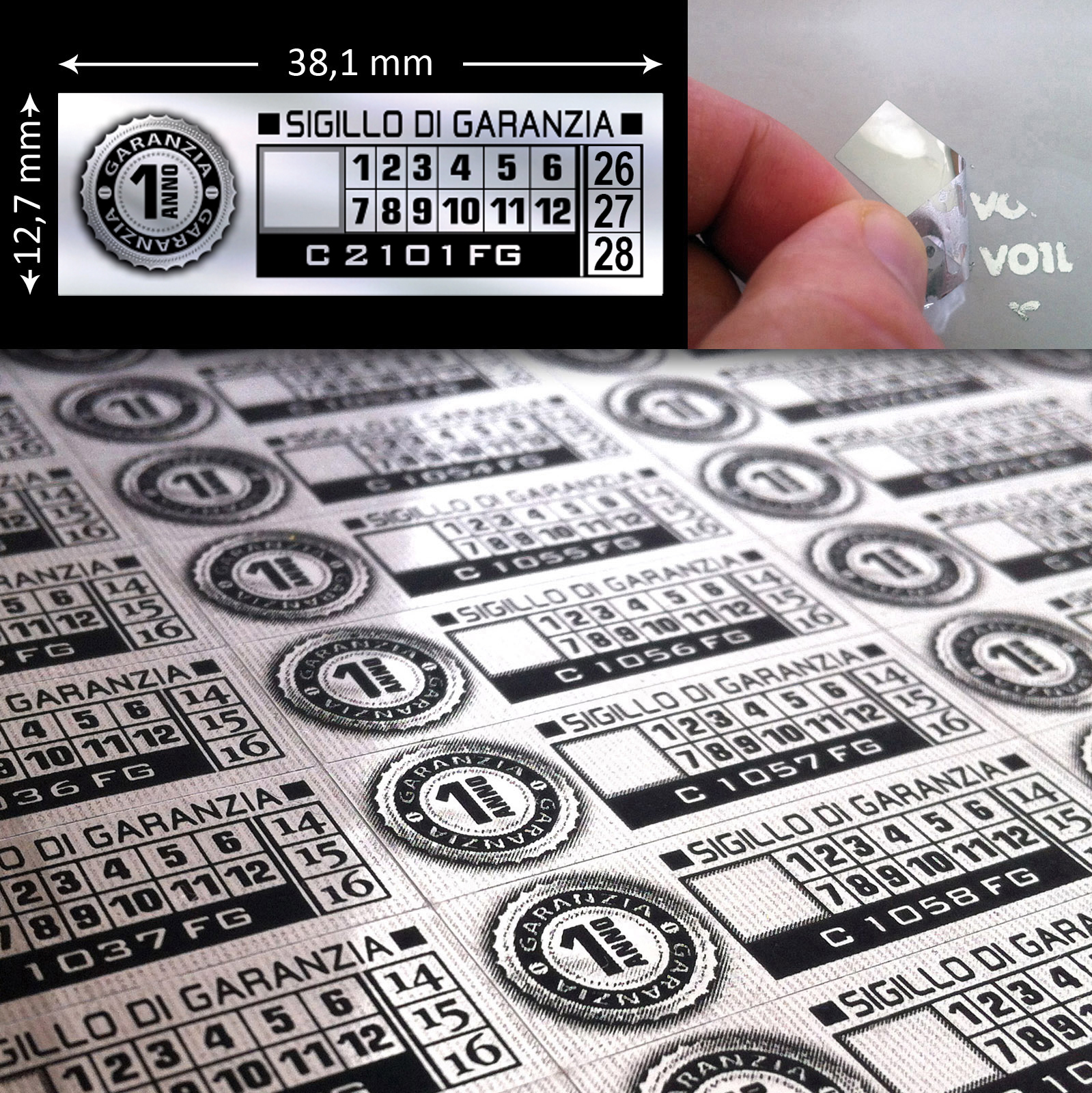 Sigilli adesivi antimanomissione VOID (effetto specchio) 38,1x12,7 mm