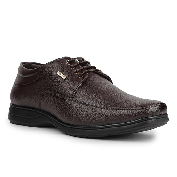Liberty Fortune HOL-131E Men’s Formal Derby Shoes - Black, Brown - Synthetic Leather Lace-Up with Cushioned Footbed - Stylish Office Footwear - Comfortable and Lightweight