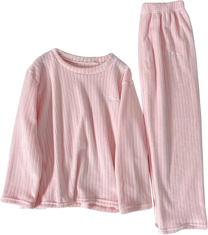 Winter Nightwear Sets for Women | Warm and Comfortable – Coral Fleece | Soft Comfy Fleece Pjs Pullover Pants Loose Plush 2 Piece Sleepwear for Winter
