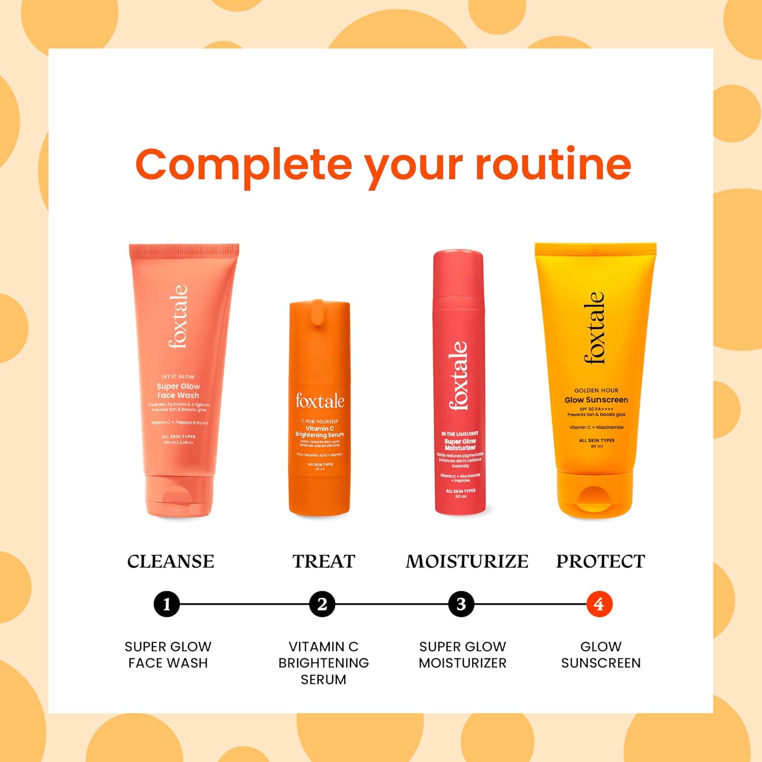 Foxtale SPF 50 Vitamin C & Niacinamide Glow Sunscreen with PA++++ | Lightweight, Fast Absorbing | UVA & UVB Filters | Prevents Tanning, No White Cast | Non-Greasy | For Men & Women, All Skin Types - 80 Ml