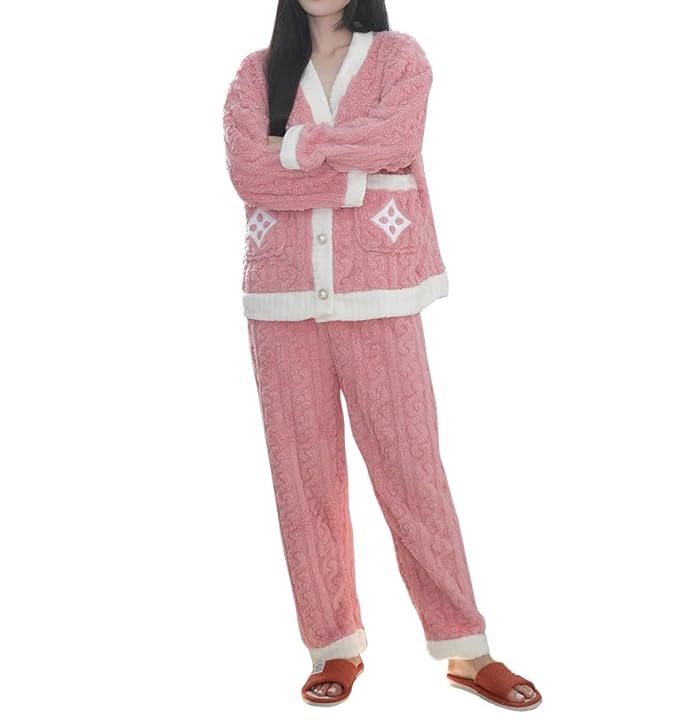 Ukal Women's Wool Blend & Fleece Fur, core Velvet Full Length Winter Nightwear Pajama and top Set Women Night Suit Set