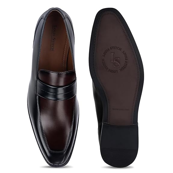 LOUIS STITCH Men's Formal Shoes – Leatherette, Breathable Lining, Moccasins Style | Comfortable for Formal, Business Casual, Parties | Double Tone Finishing (SXMCDS)