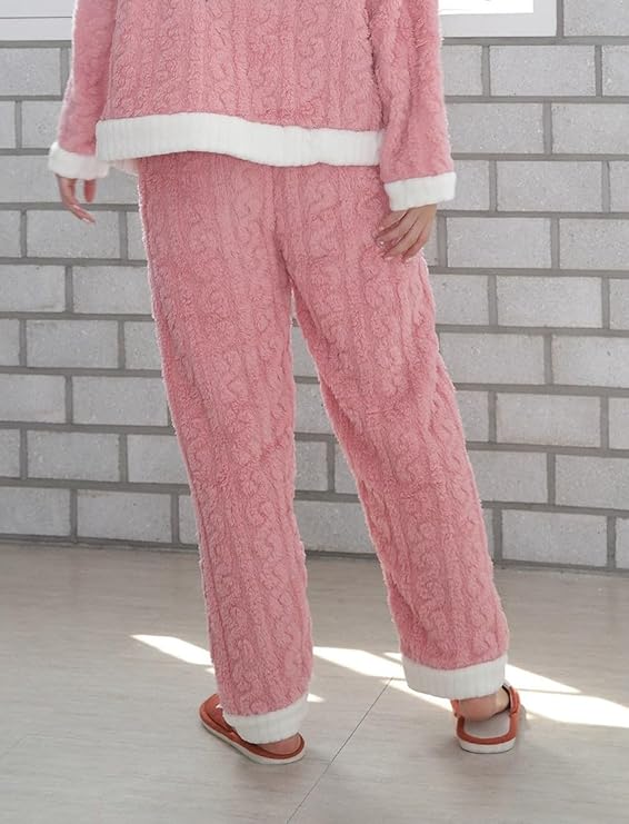 Ukal Women's Wool Blend & Fleece Fur, core Velvet Full Length Winter Nightwear Pajama and top Set Women Night Suit Set