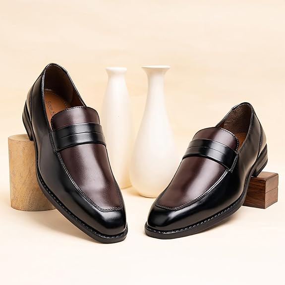 LOUIS STITCH Men's Formal Shoes – Leatherette, Breathable Lining, Moccasins Style | Comfortable for Formal, Business Casual, Parties | Double Tone Finishing (SXMCDS)