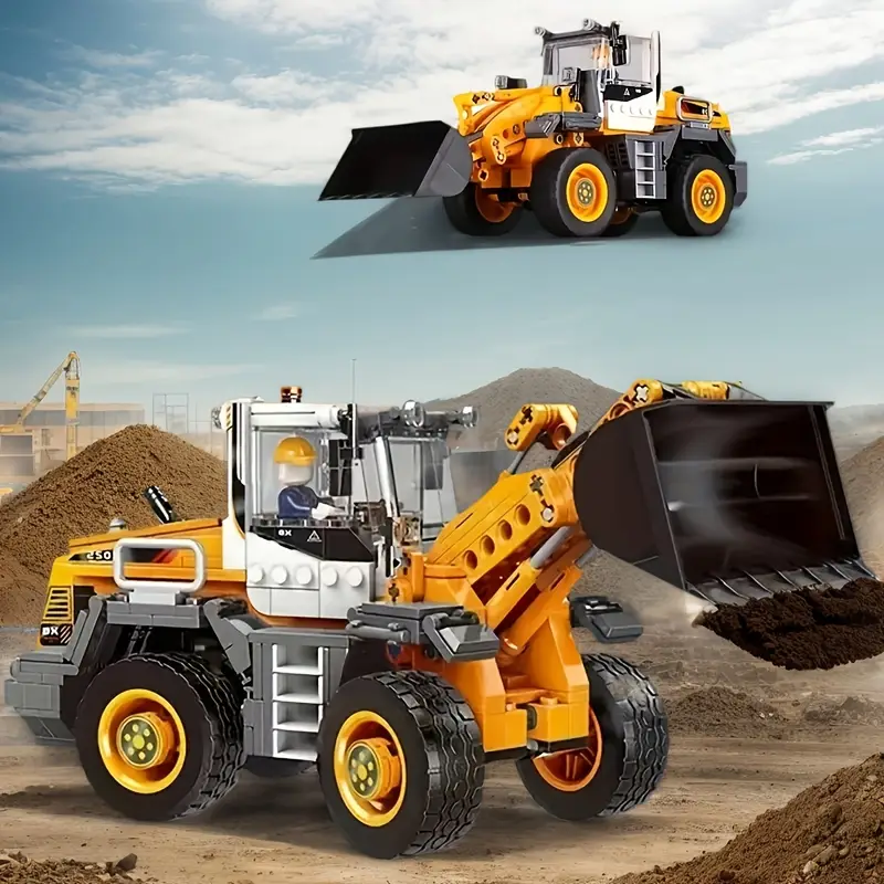 ชุดของเล่นบล็อกสร้างรถขุดสีเหลือง