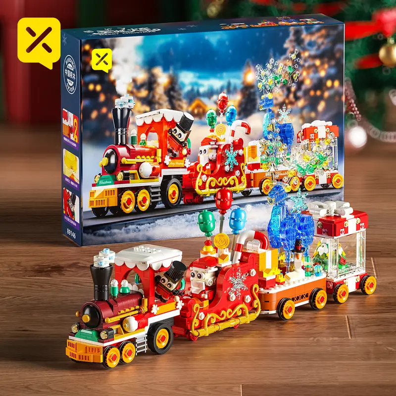 1461 ชิ้น รถไฟคริสต์มาส ฉบับสะสมพร้อมห้องโดยสารขนส่งของขวัญแบบเคลื่อนไหว