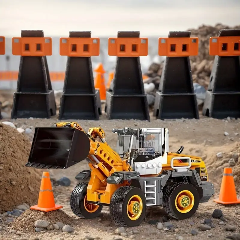 ชุดของเล่นบล็อกสร้างรถขุดสีเหลือง