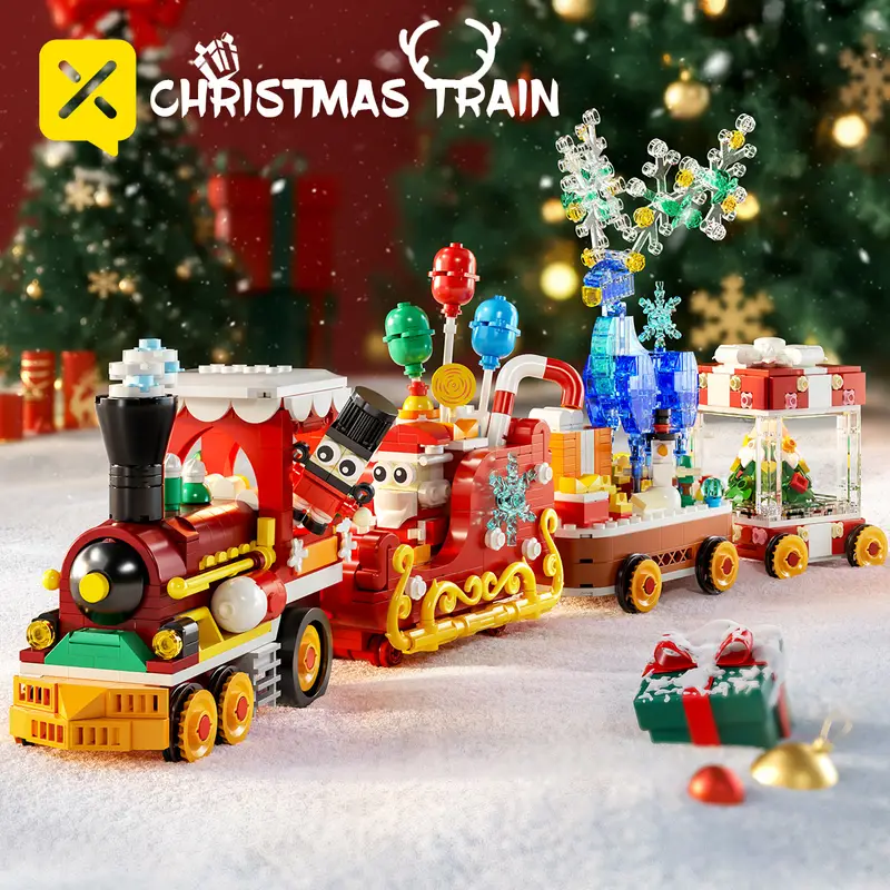 1461 ชิ้น รถไฟคริสต์มาส ฉบับสะสมพร้อมห้องโดยสารขนส่งของขวัญแบบเคลื่อนไหว