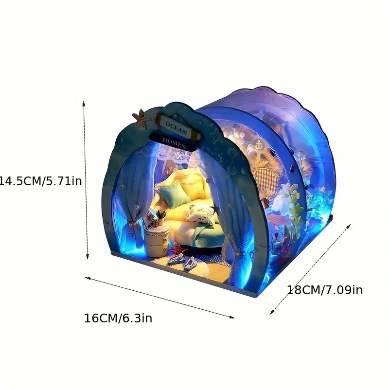 DIY คอทเทจธีมทะเล ชุดประกอบมินิเอเชอร์ 3D บ้านจิ๋ว ของตกแต่ง