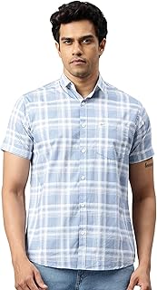 Men's Blue Checkered Short Sleeve Shirt