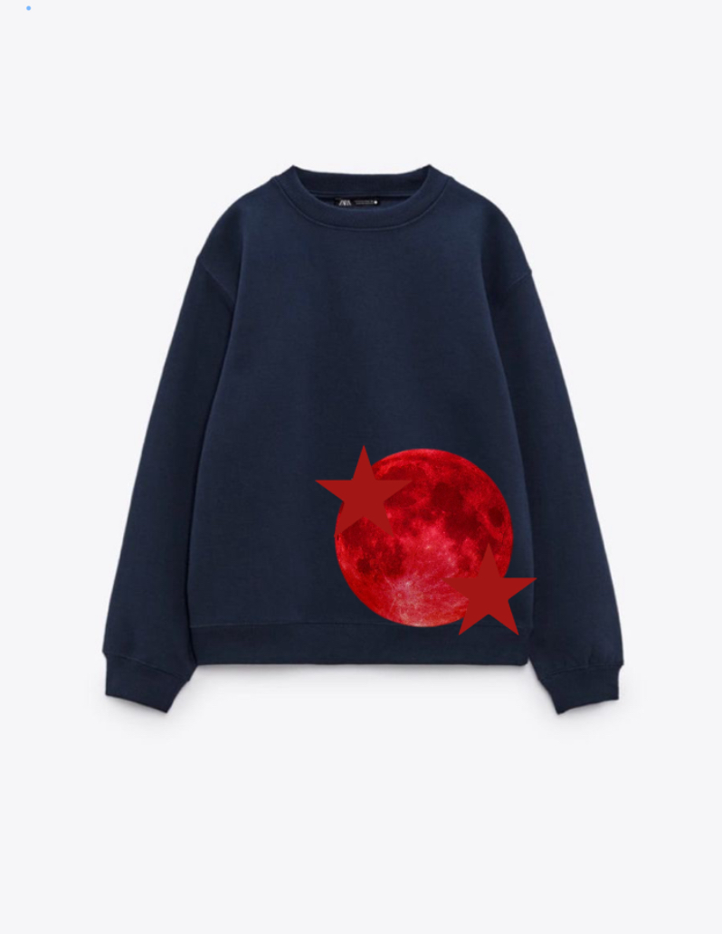 Navy Blue Sweatshirt with Red Moon Design