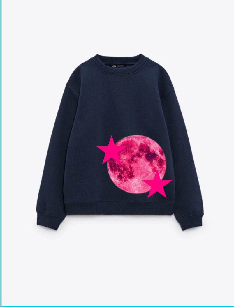 Navy Sweatshirt with Pink Moon Graphic