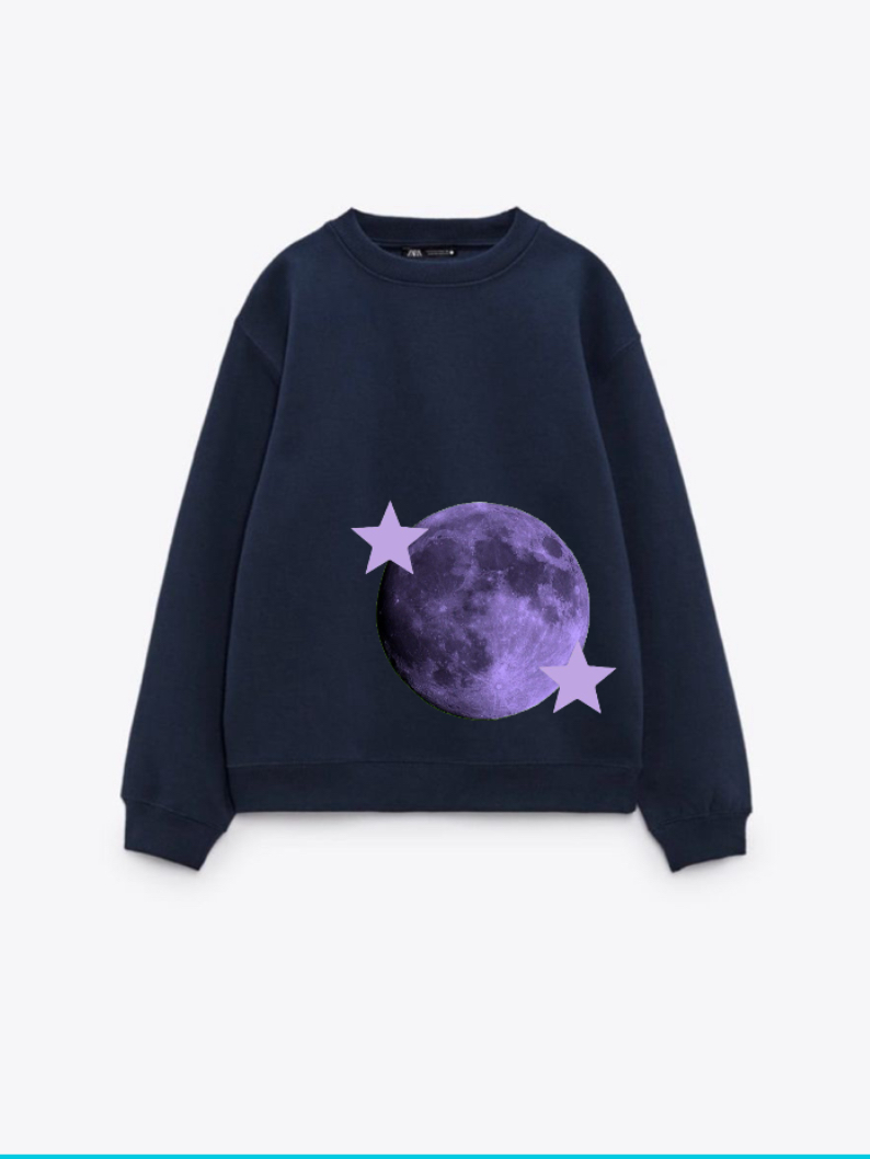 Navy Sweatshirt with Moon Print