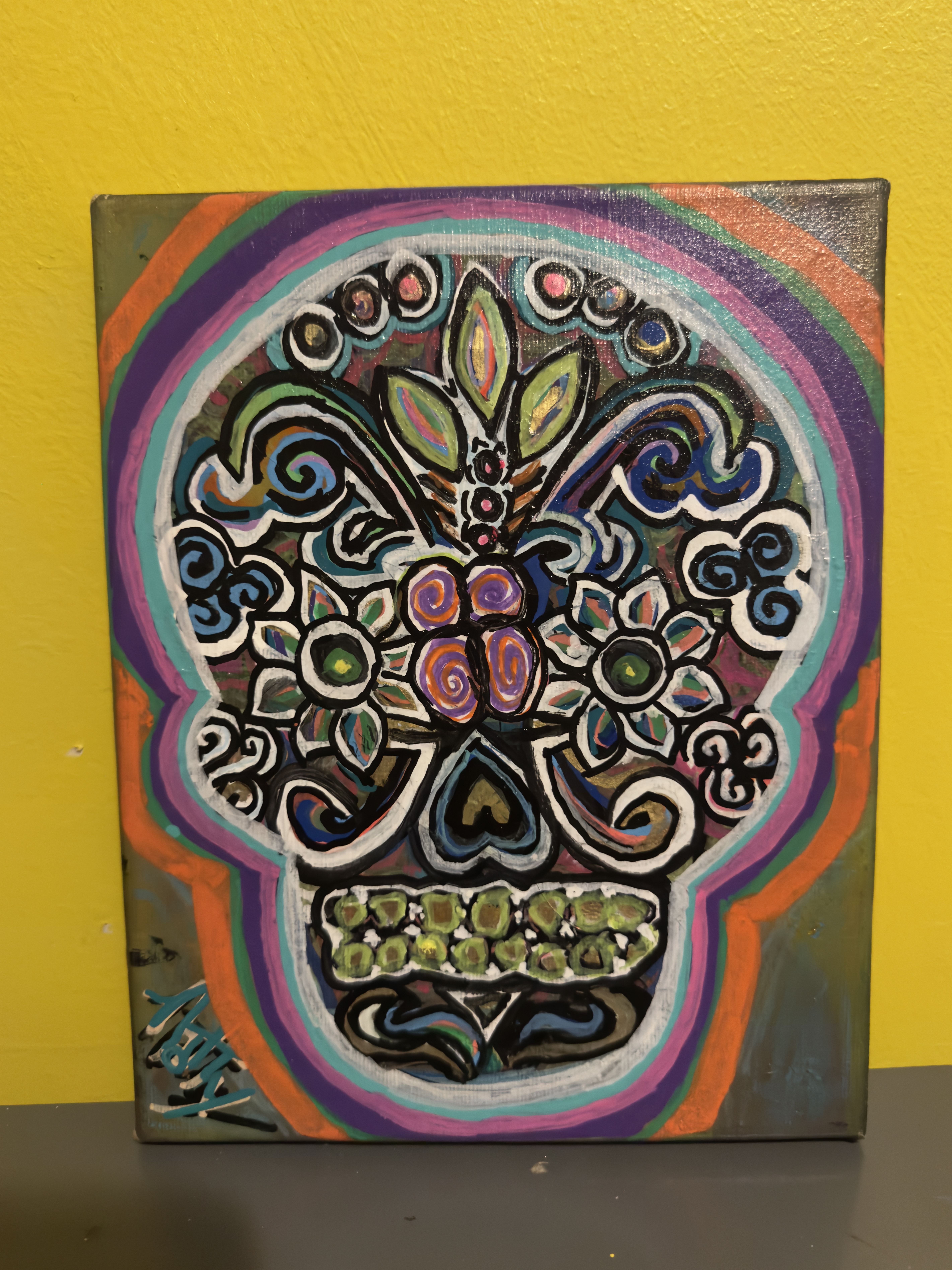 Hand-painted Sugar Skull Canvas Art