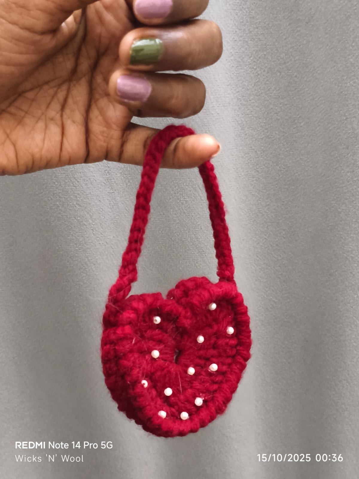 Handmade Red Heart-Shaped Mini Bag