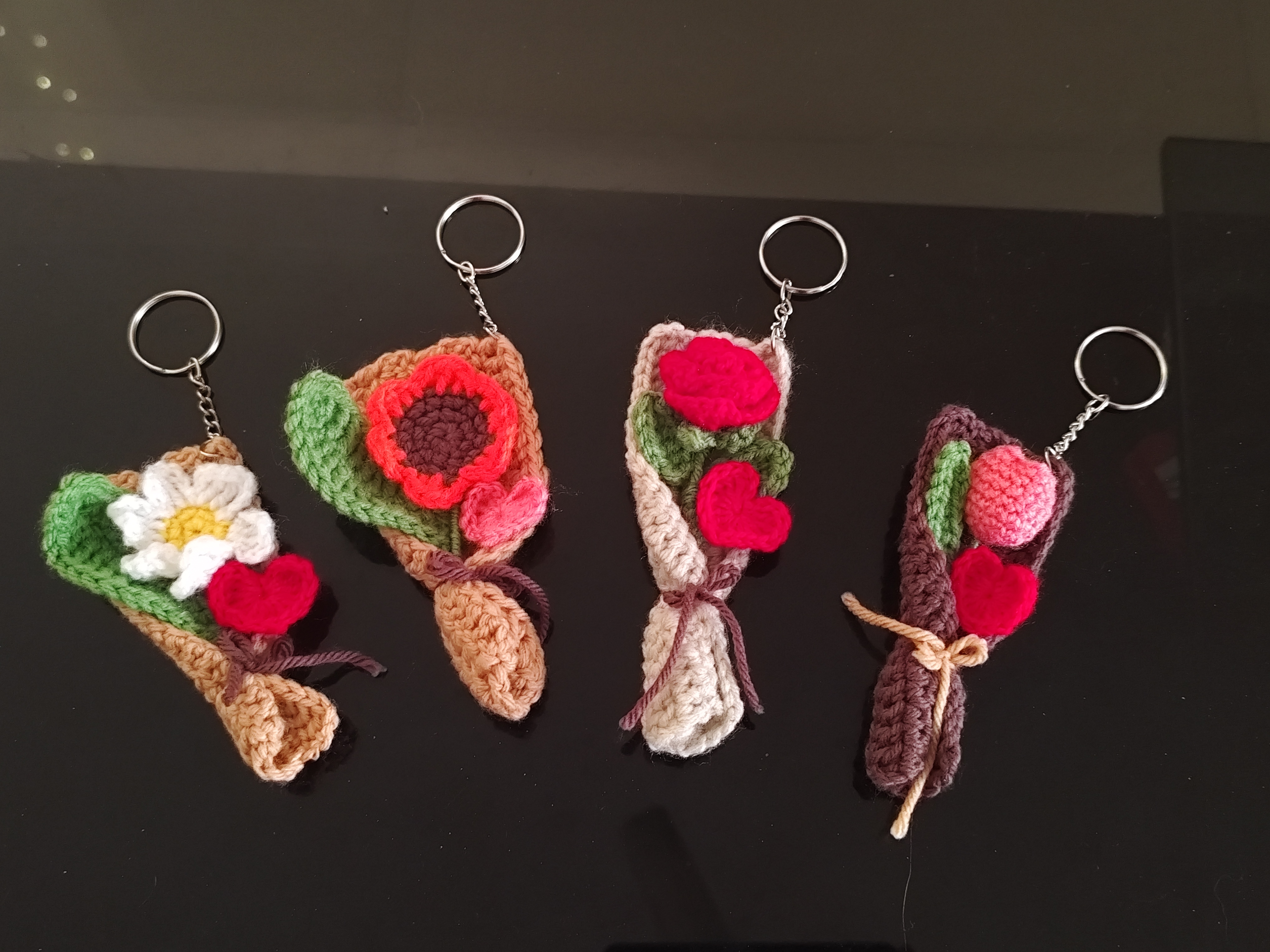 Handmade Crochet Flower Bouquet Keychain