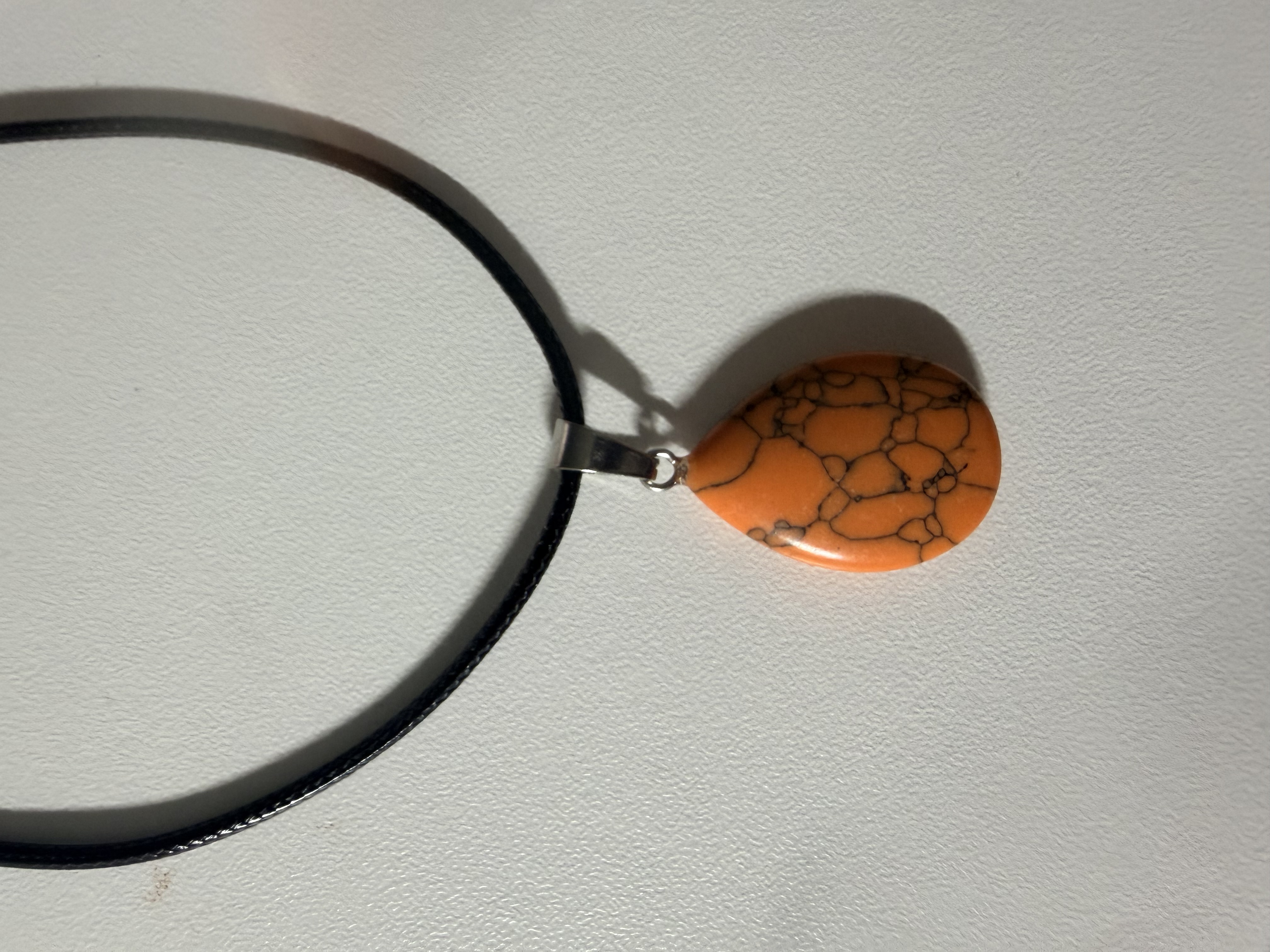Orange Crackle Stone Teardrop Pendant